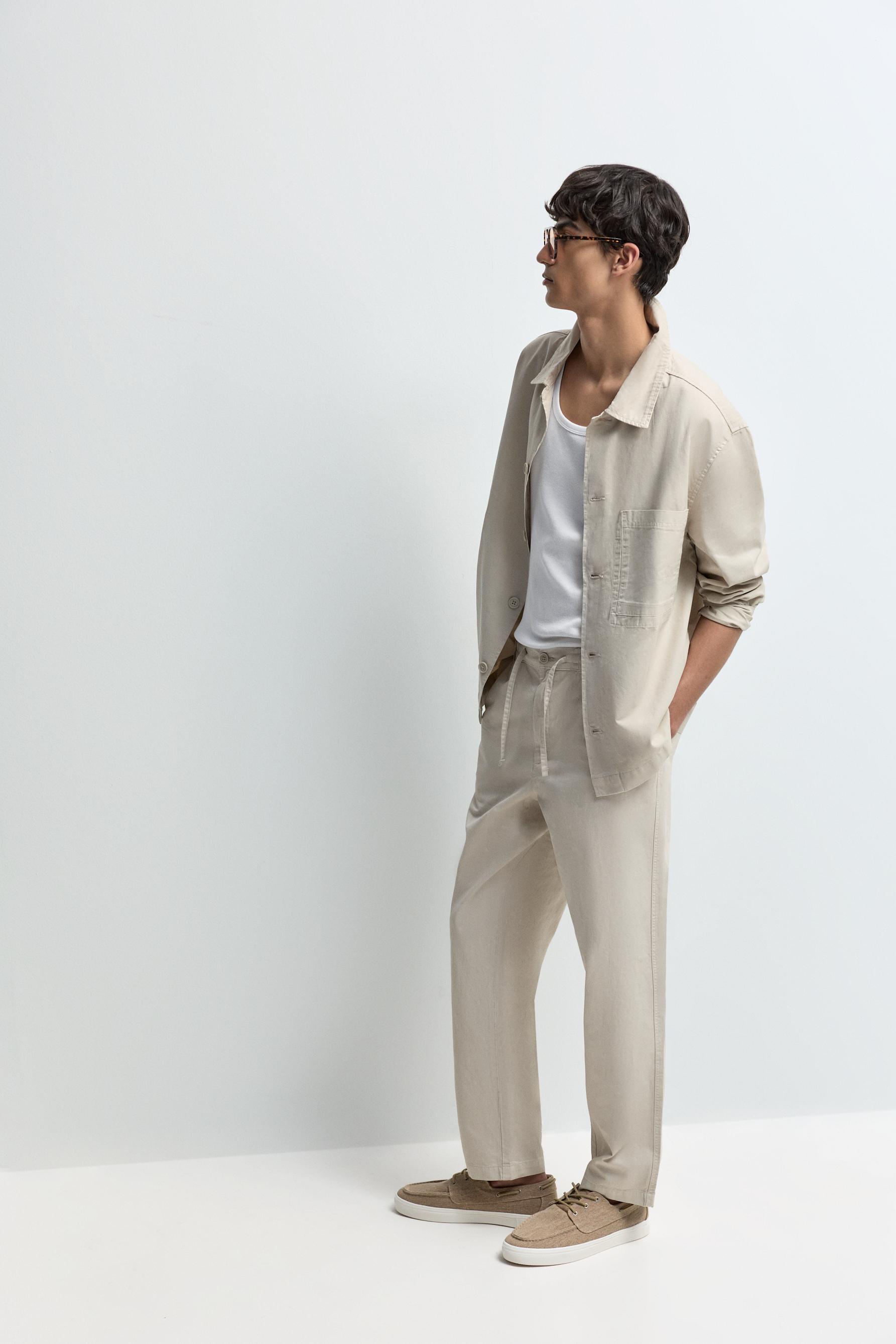 Linen blend joggers — BEIGE