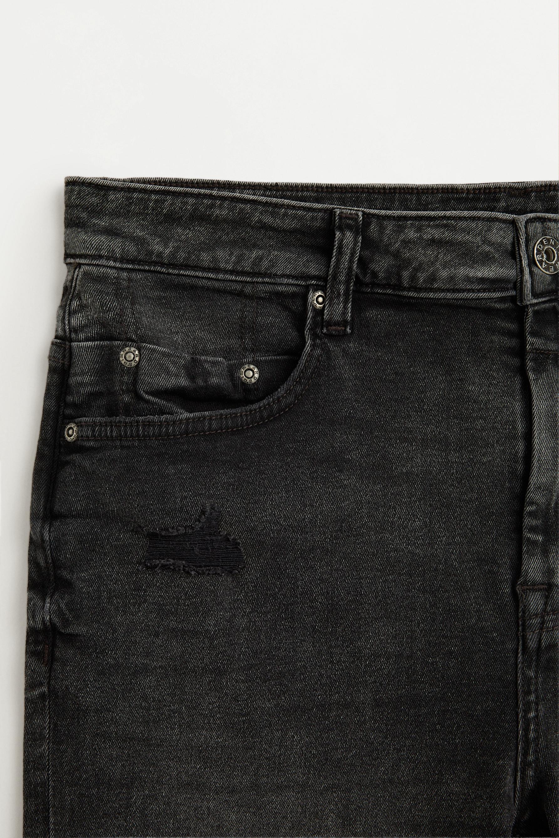 Distressed skinny denim Bermuda shorts — CHARCOAL