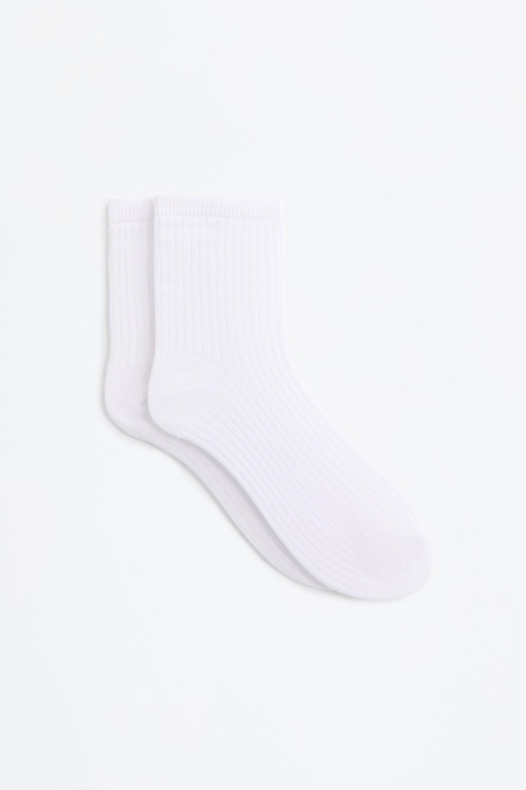 Ribbed short socks (Pack 10) — WHITE