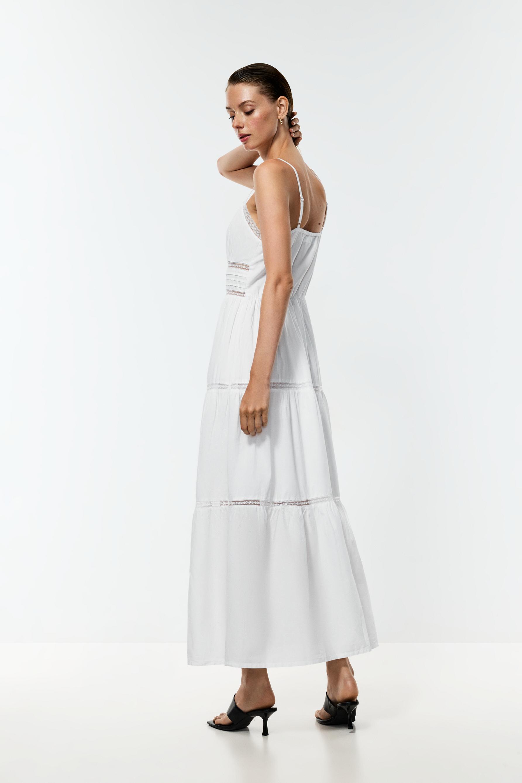 Midi dress with lace trim — WHITE