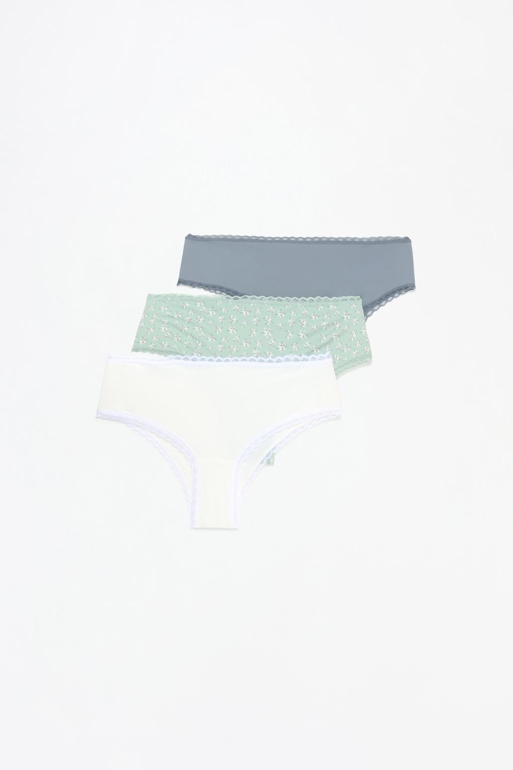 3-pack of microfibre hipster briefs with lace trim