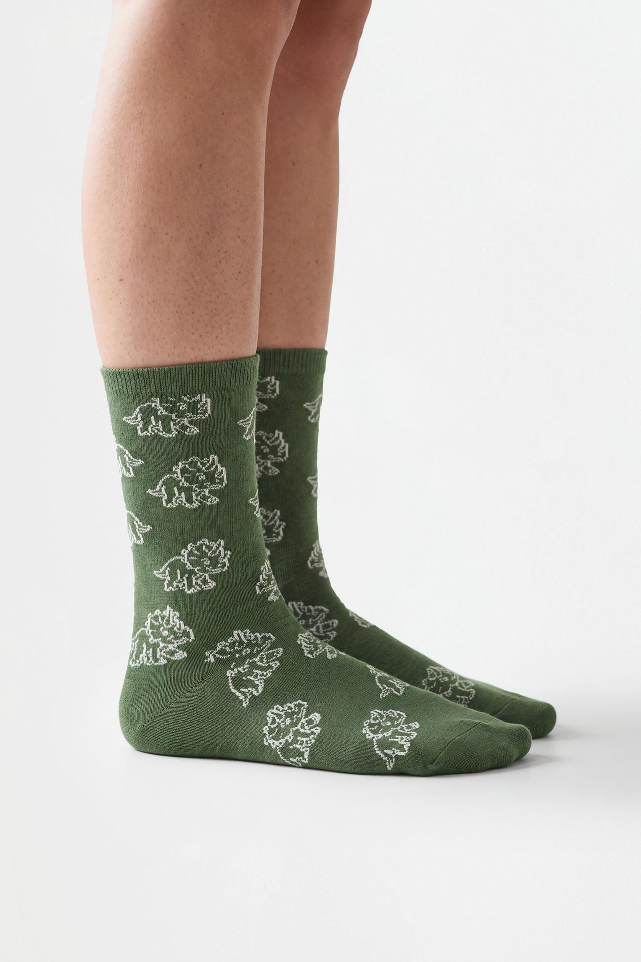 Dinosaur long socks (7-pack) — GREEN TONES