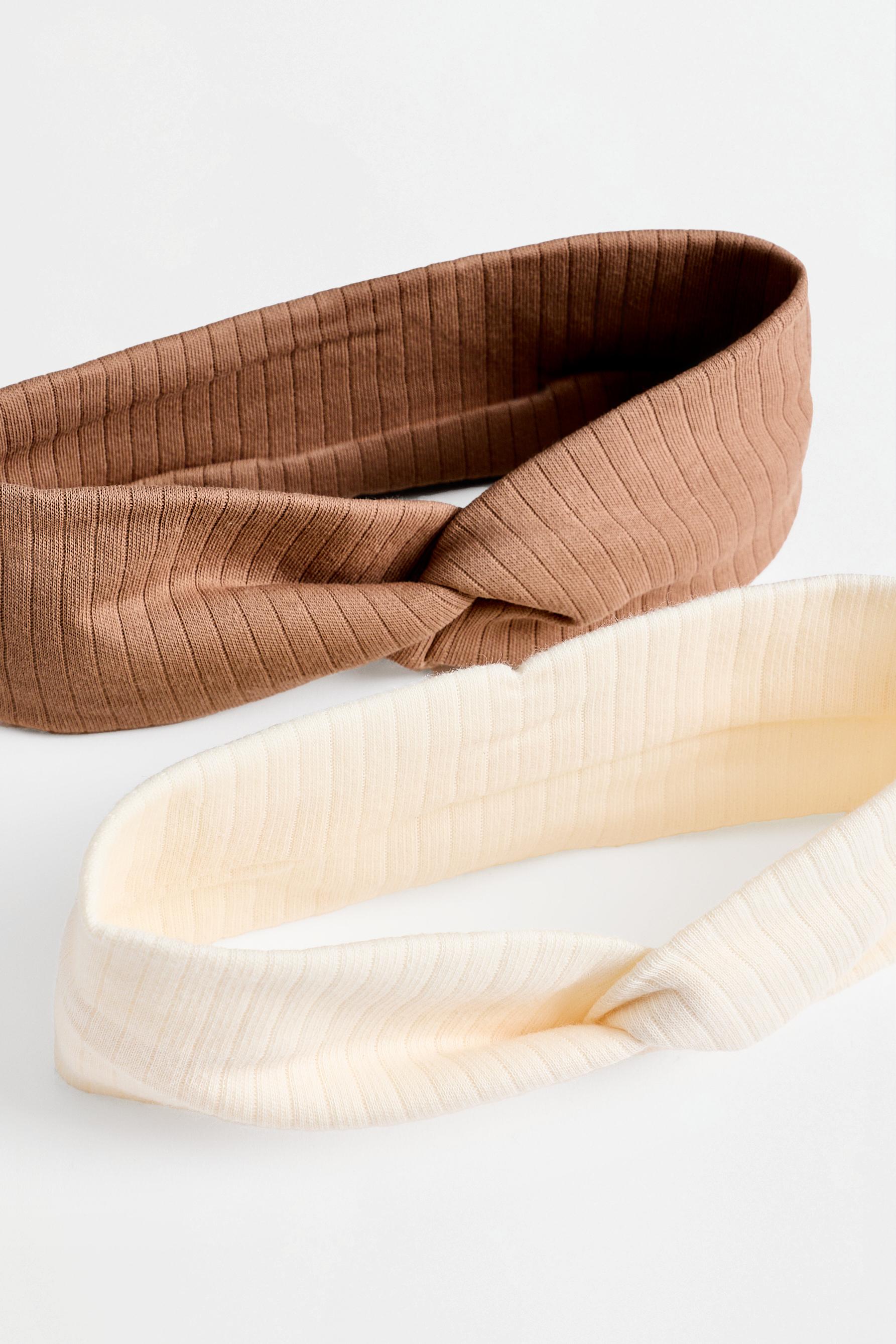 Ribbed knot bandanas (2-pack) — BROWN/ECRU