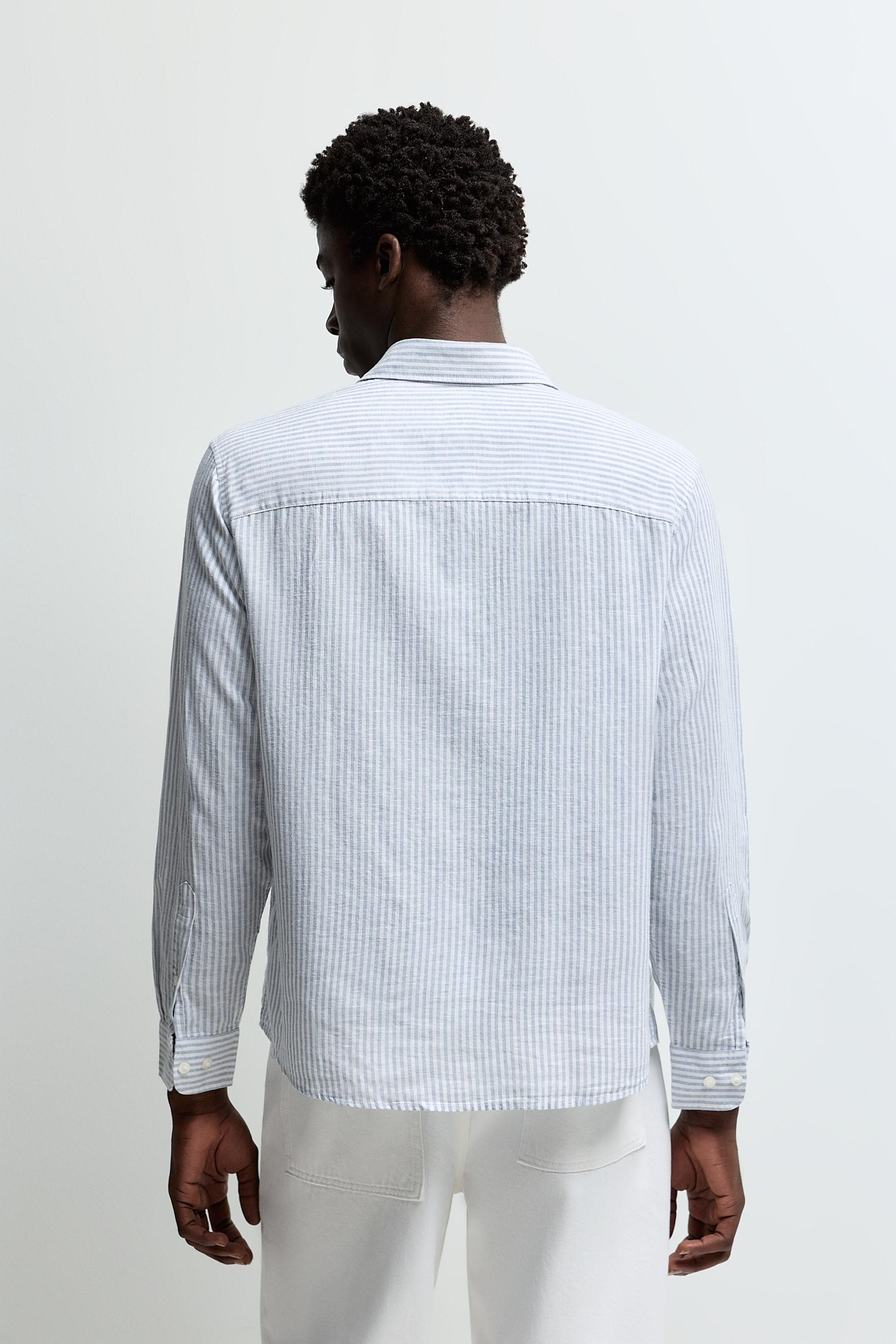 Cotton-linen striped shirt — SKY BLUE