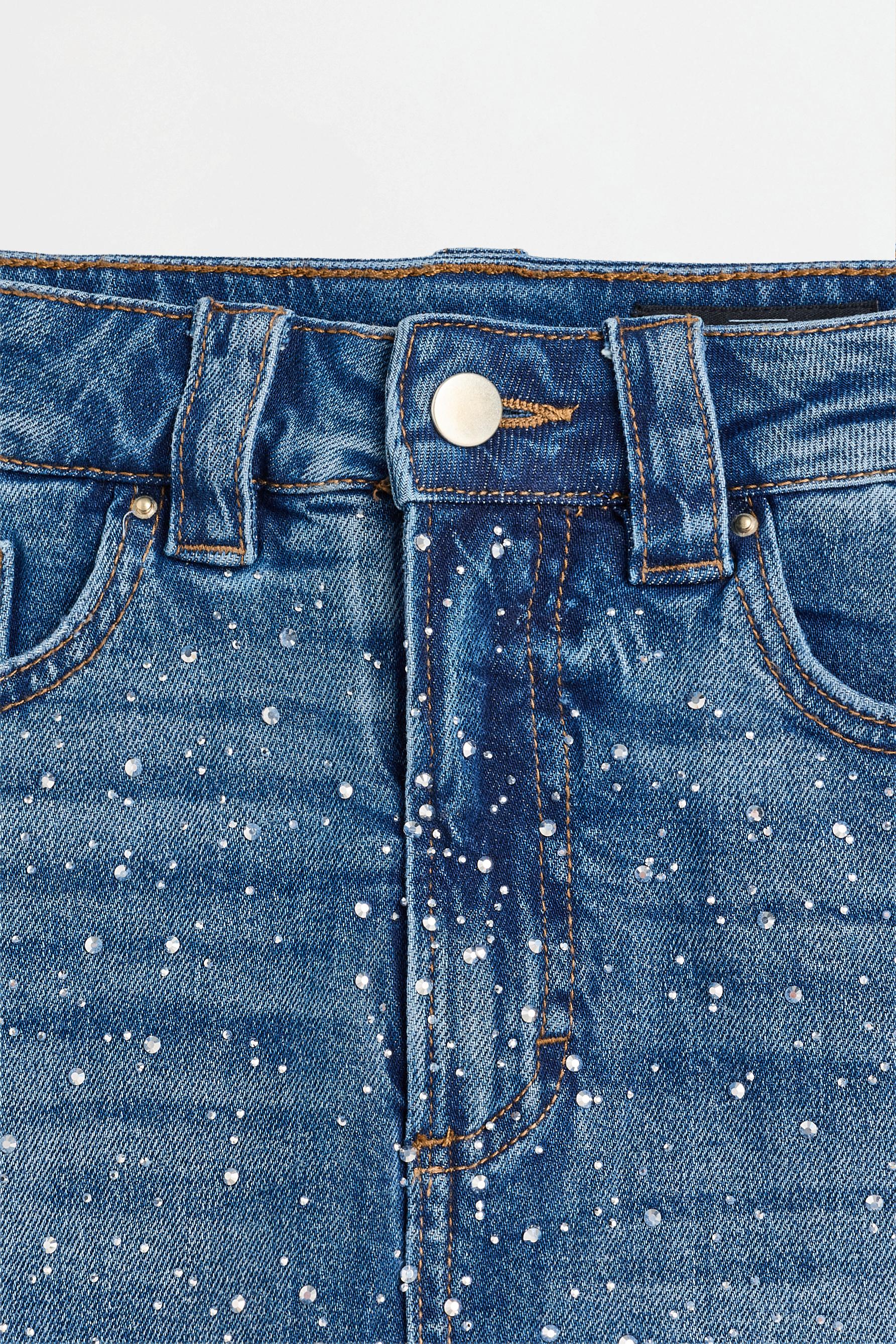 Rhinestone denim skort — FADED INDIGO