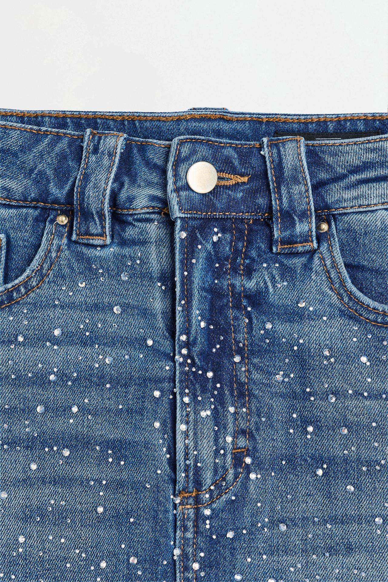 Rhinestone denim skort — FADED INDIGO