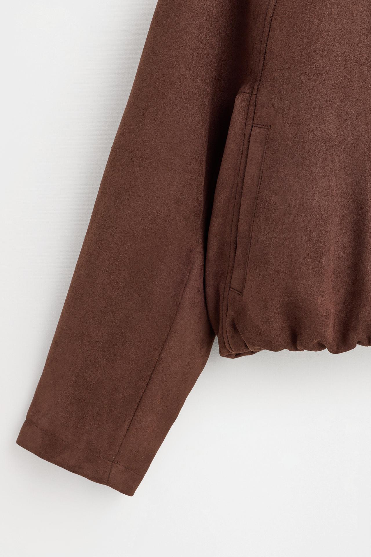 Puffed faux suede bomber jacket — CHOCOLATE BROWN