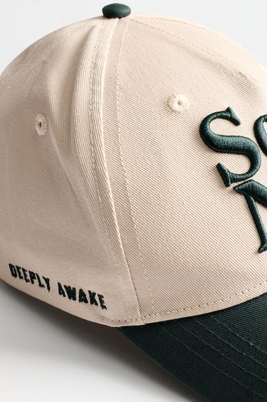 Text embroidery cap — GREEN/ECRU 3