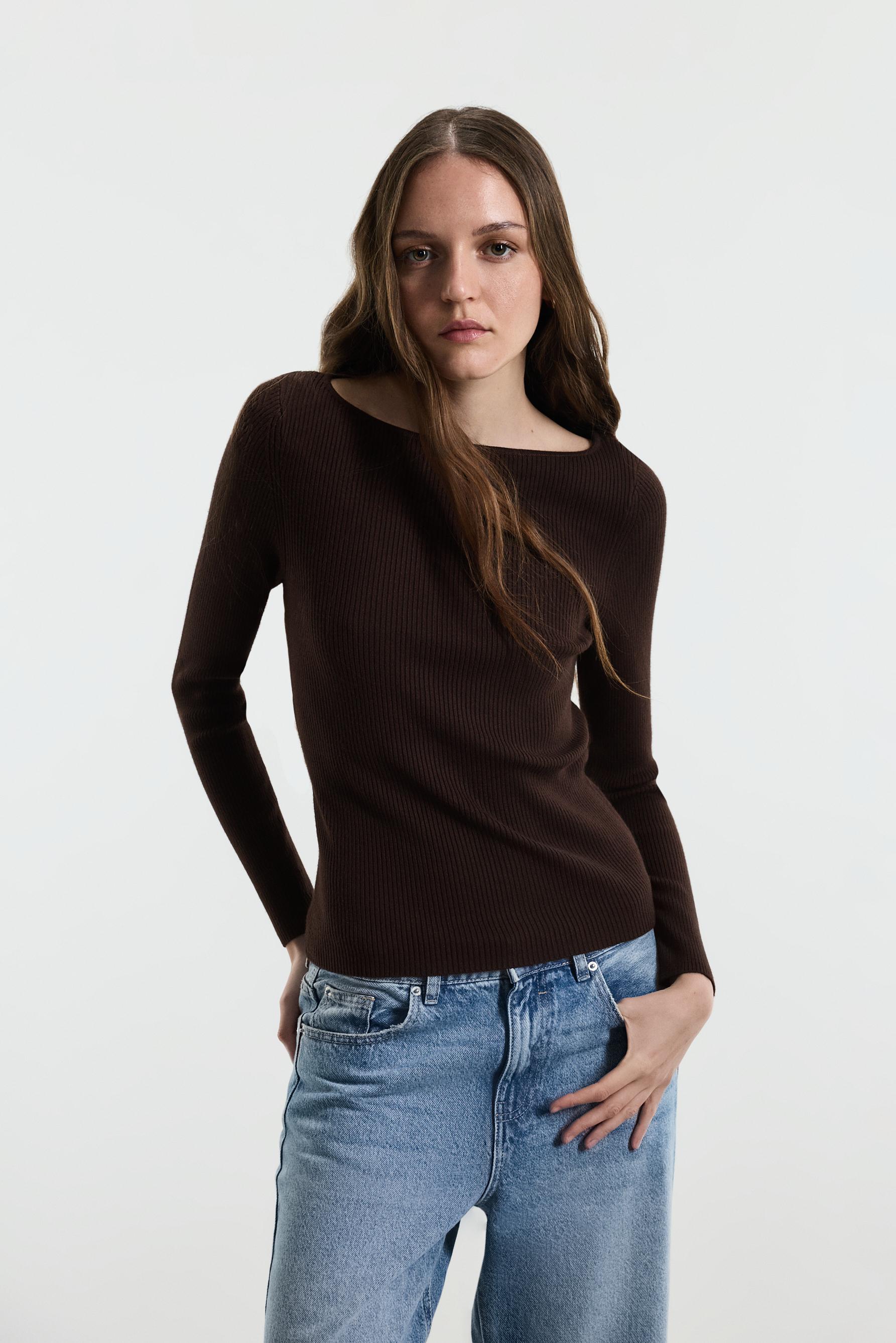Basic rib sweater — BROWN
