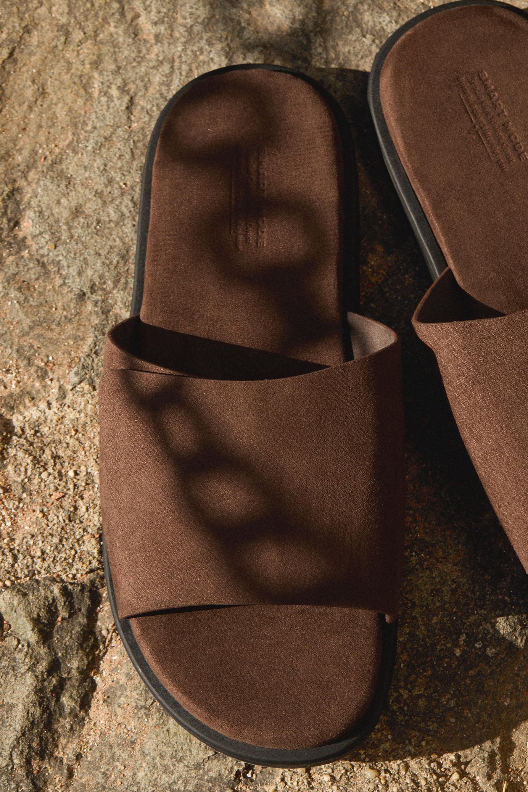 Suede slide sandals — BROWN
