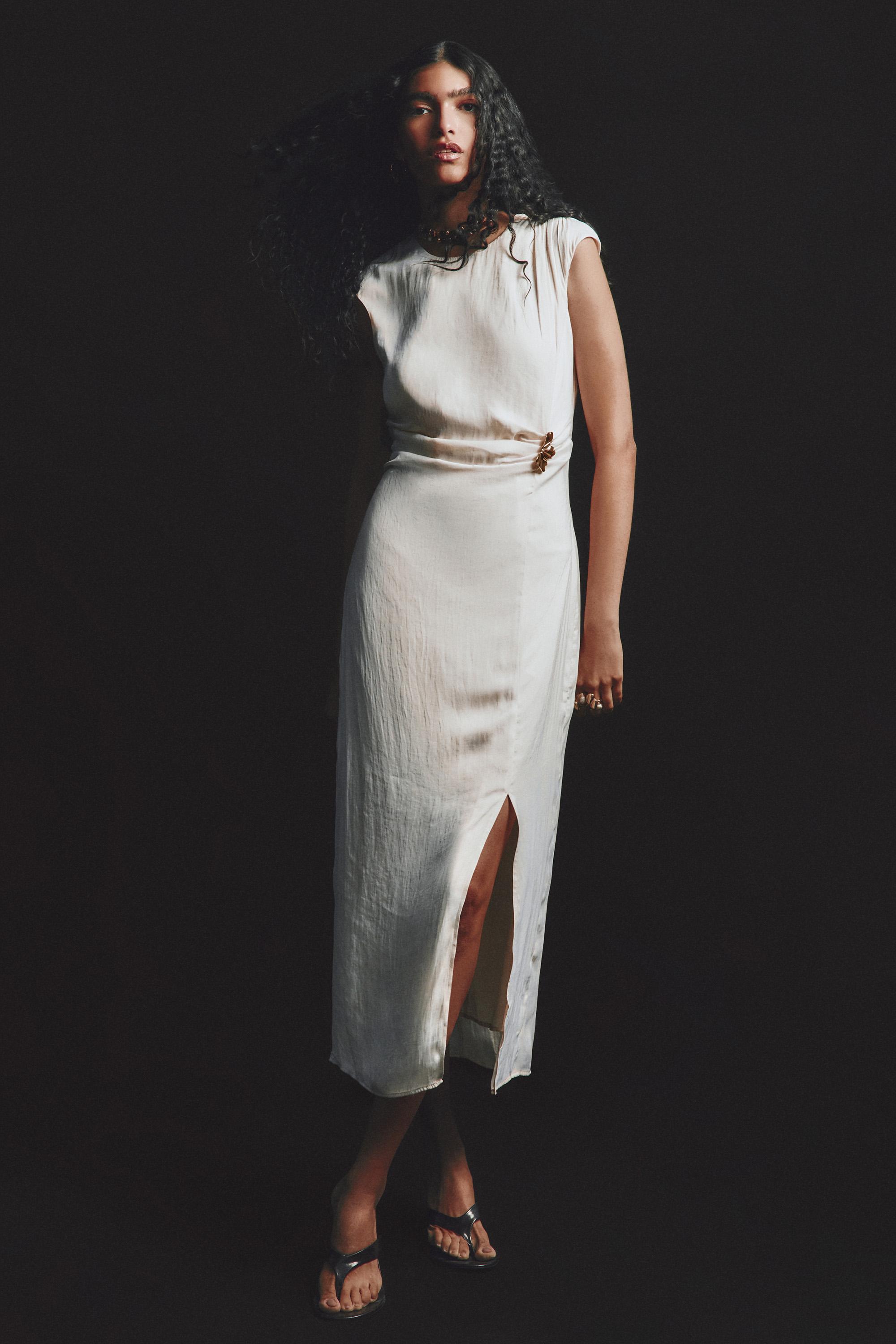 Jewel satin midi dress — CREAM