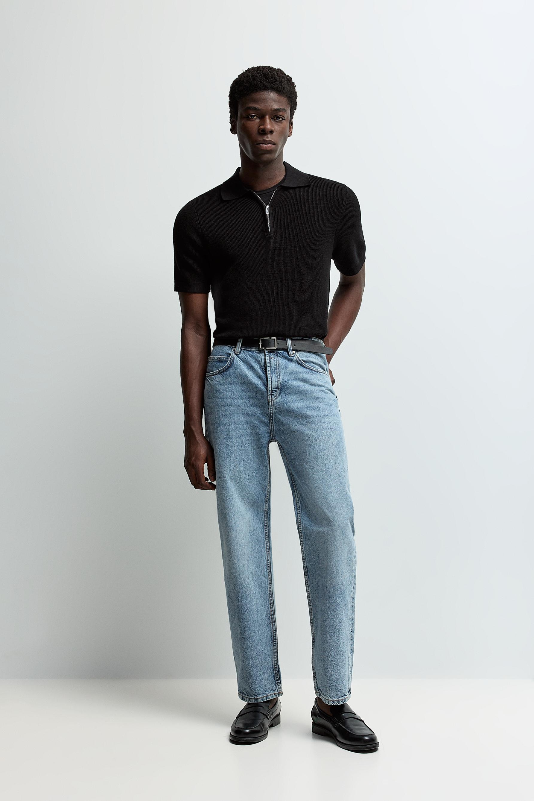 Zip-up knit polo — BLACK