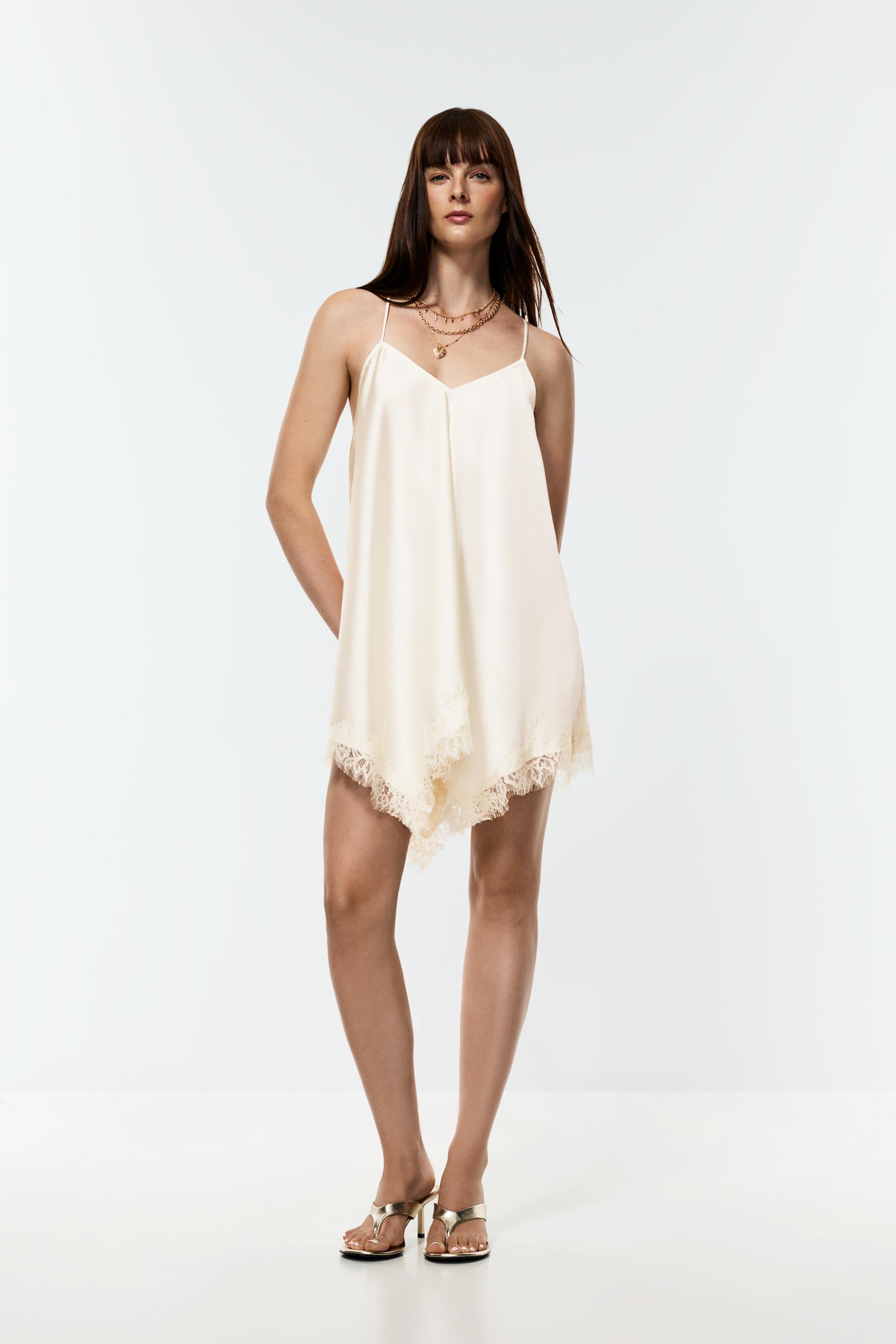 Asymmetric short slip dress — OFF WHITE