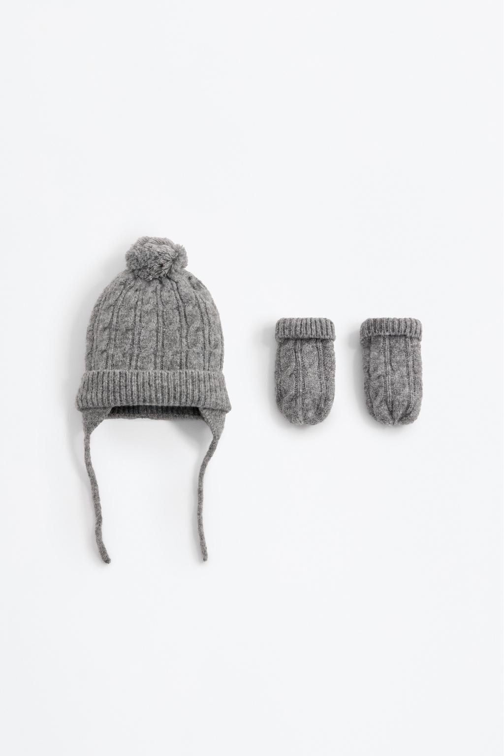 Braided knit hat and mittens set