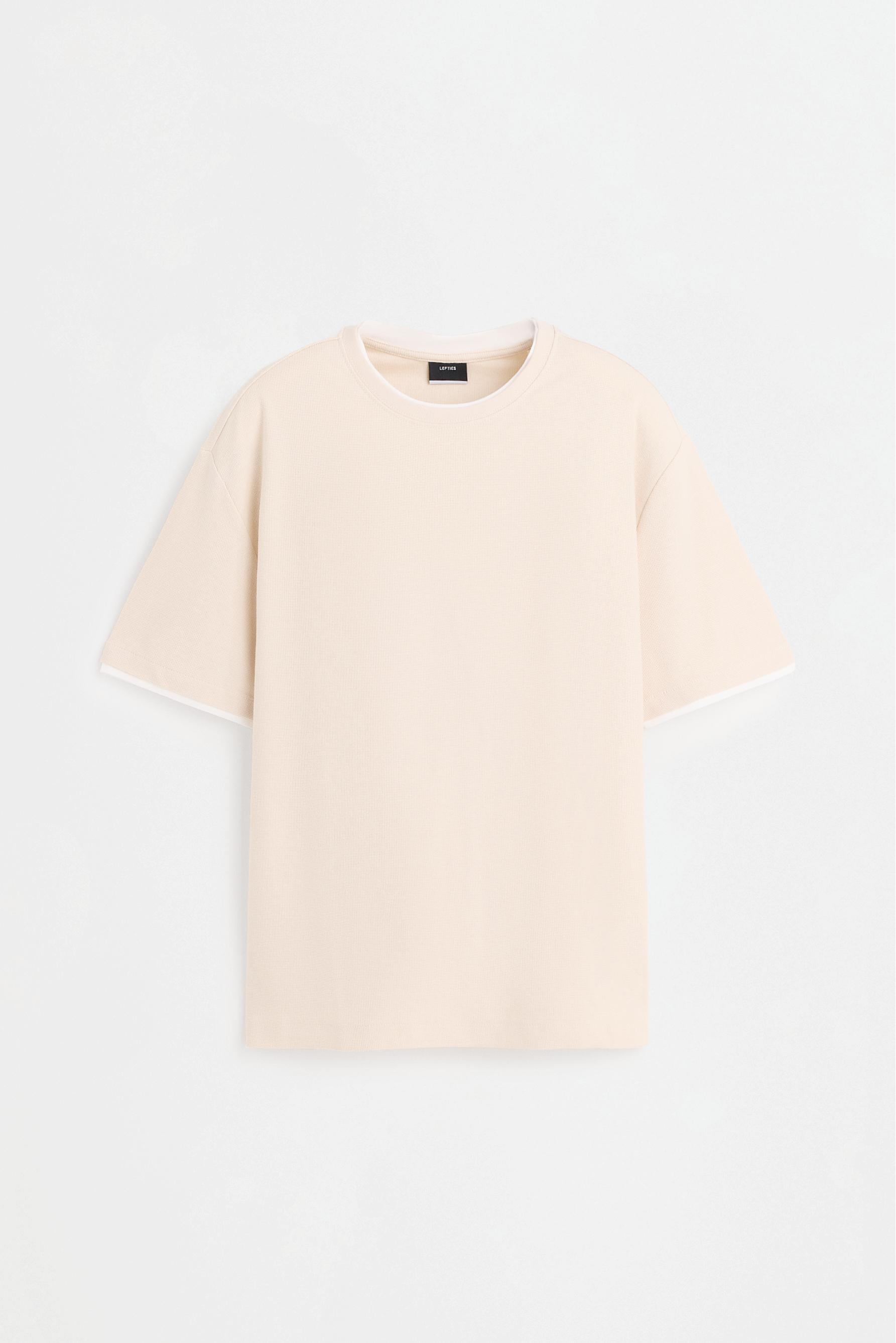 Textured T-shirt with double collar — SAND
