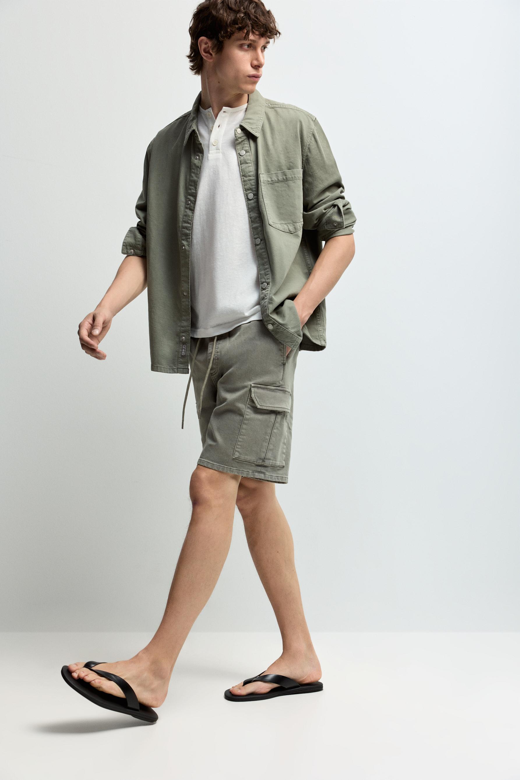 Denim cargo jogger Bermuda shorts — DARK GREEN