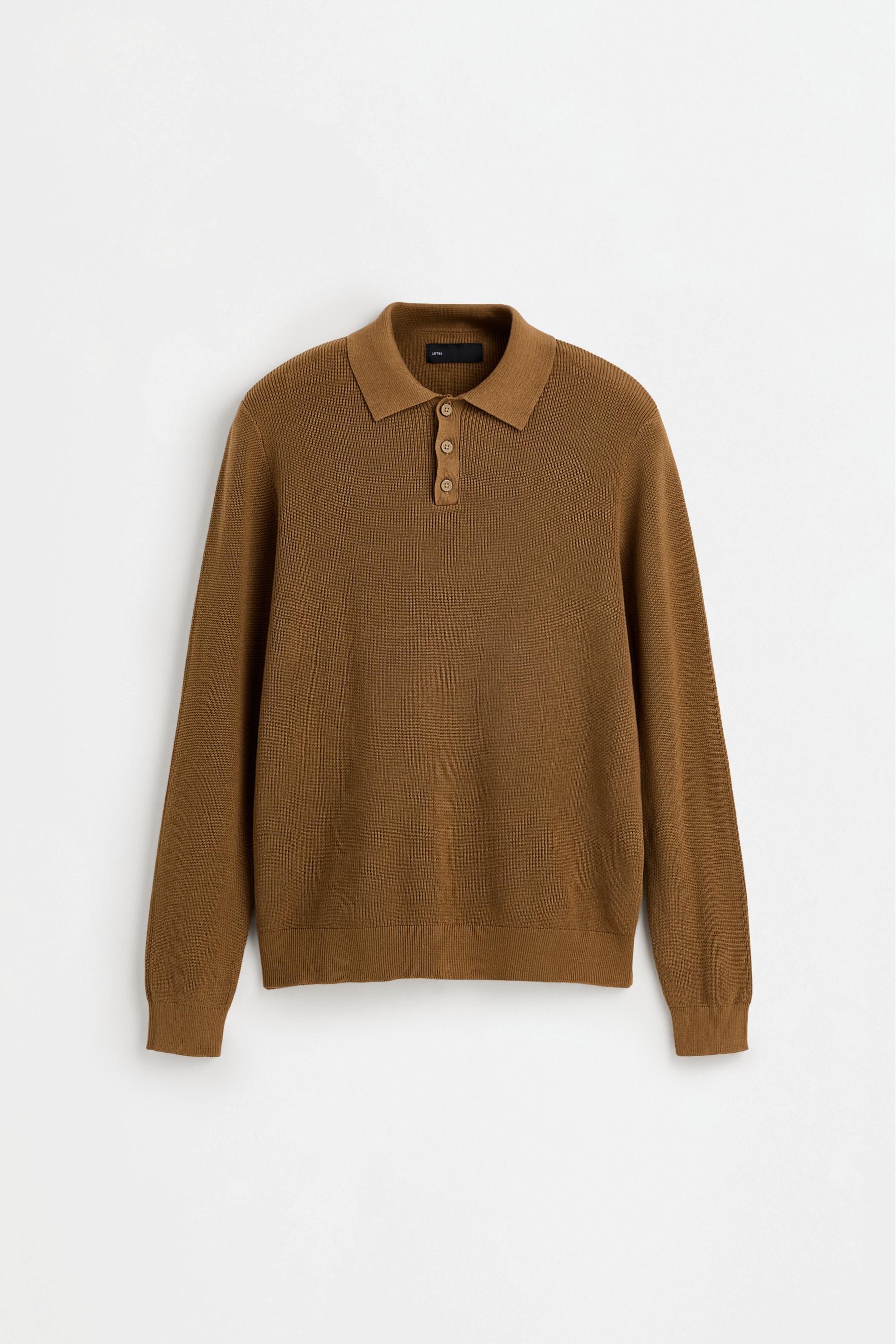 Button knit polo shirt — TOBACCO BROWN