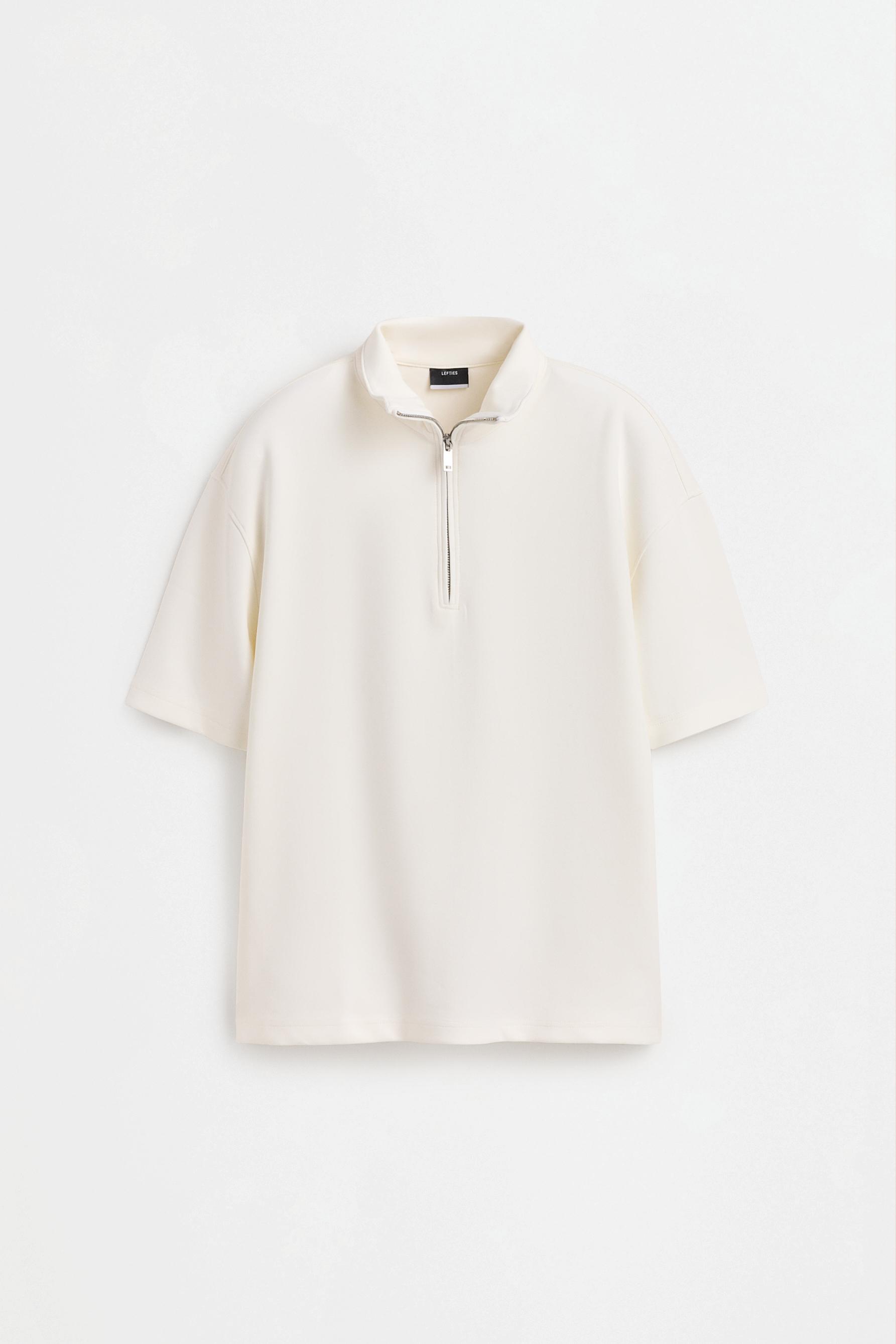 Interlock polo shirt with zip — OFF WHITE