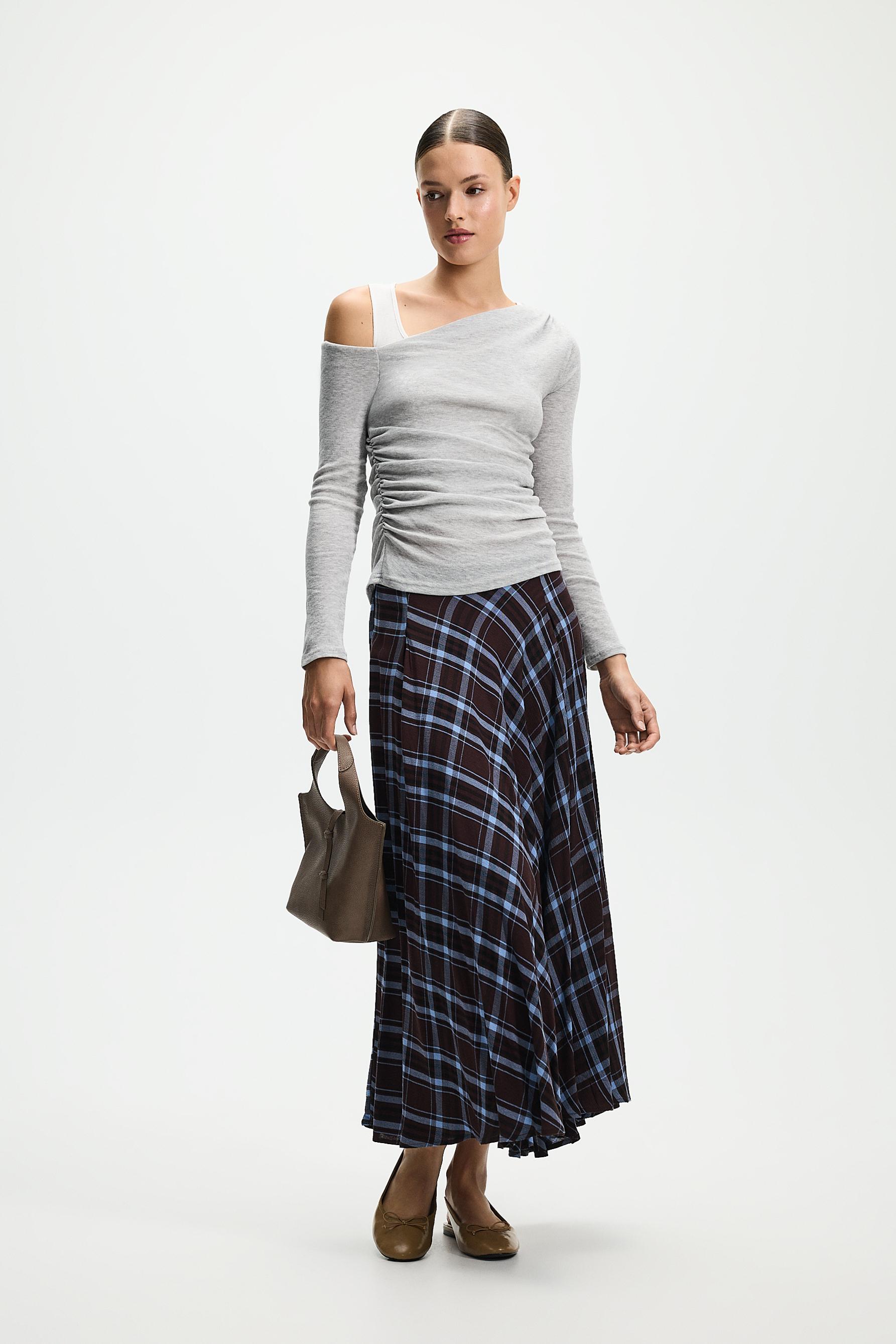 Asymmetric ribbed double T-shirt — GREY MARL