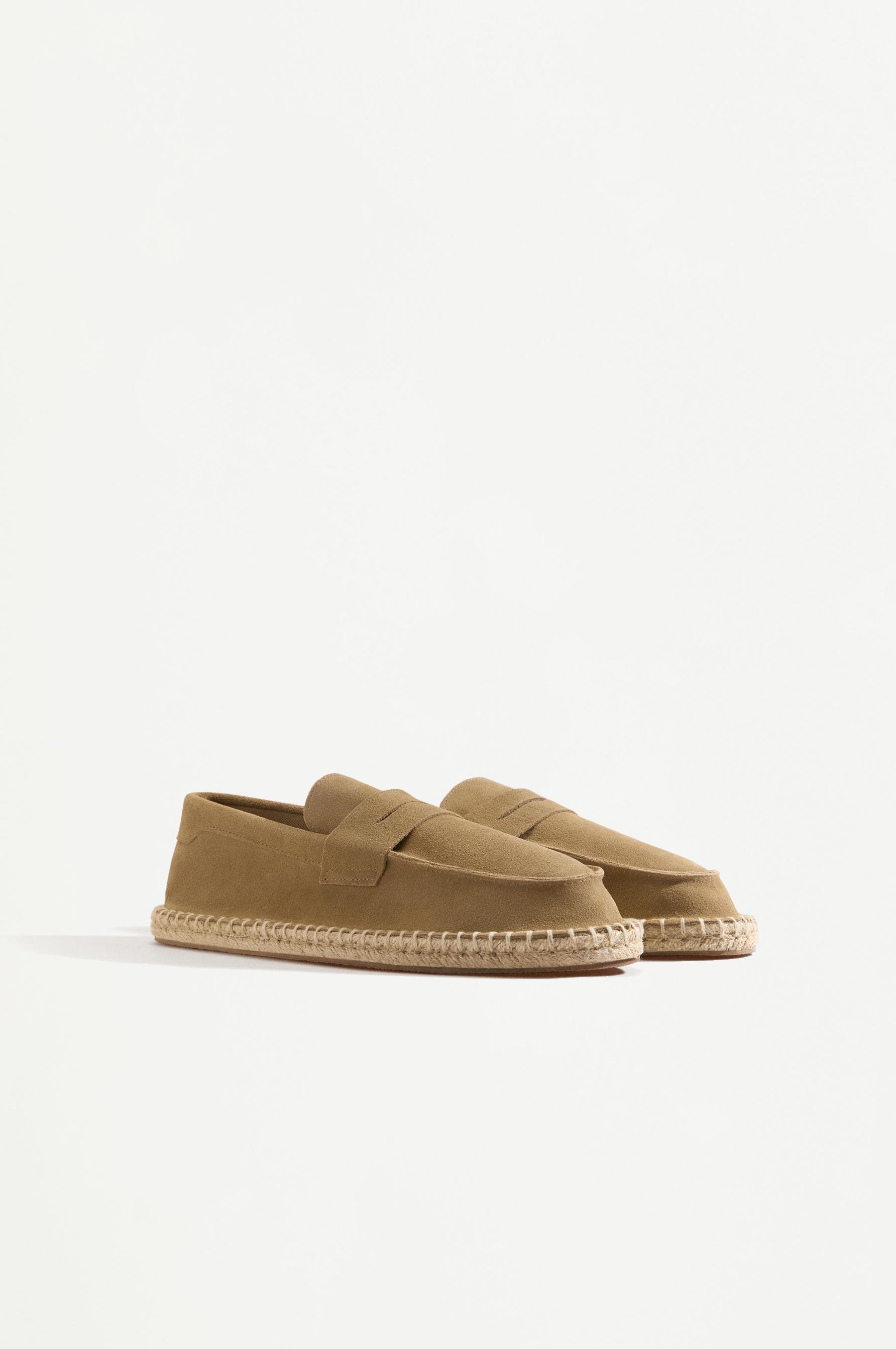 Leather moccasin with jute-effect sole — BEIGE