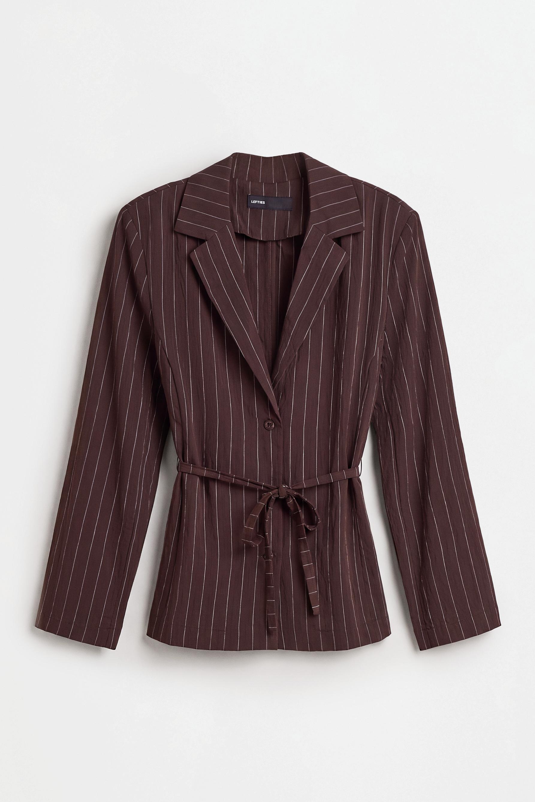 Striped blazer with tie — DARK BROWN