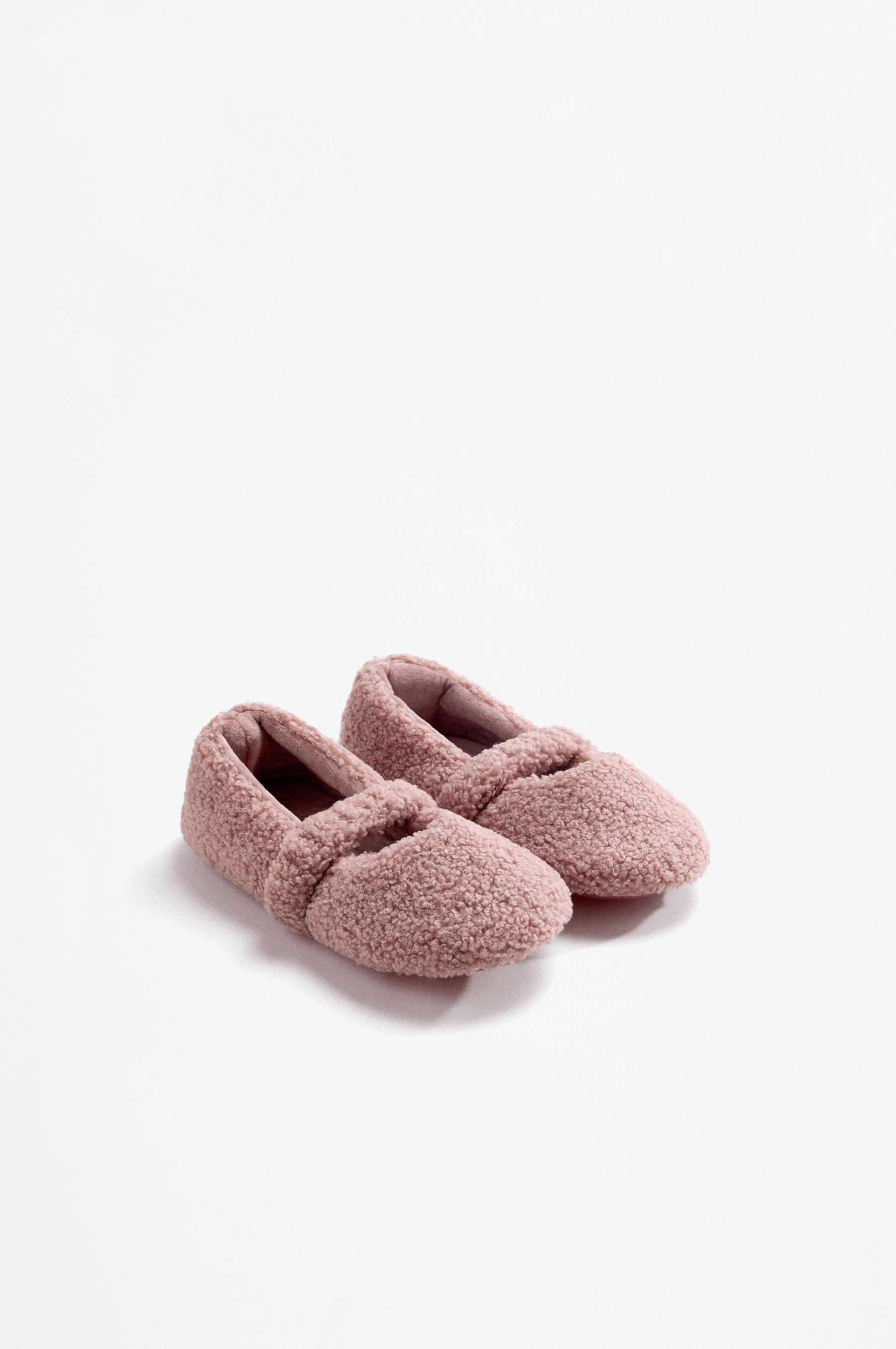 Girls' faux fur ballerina slippers — PINK