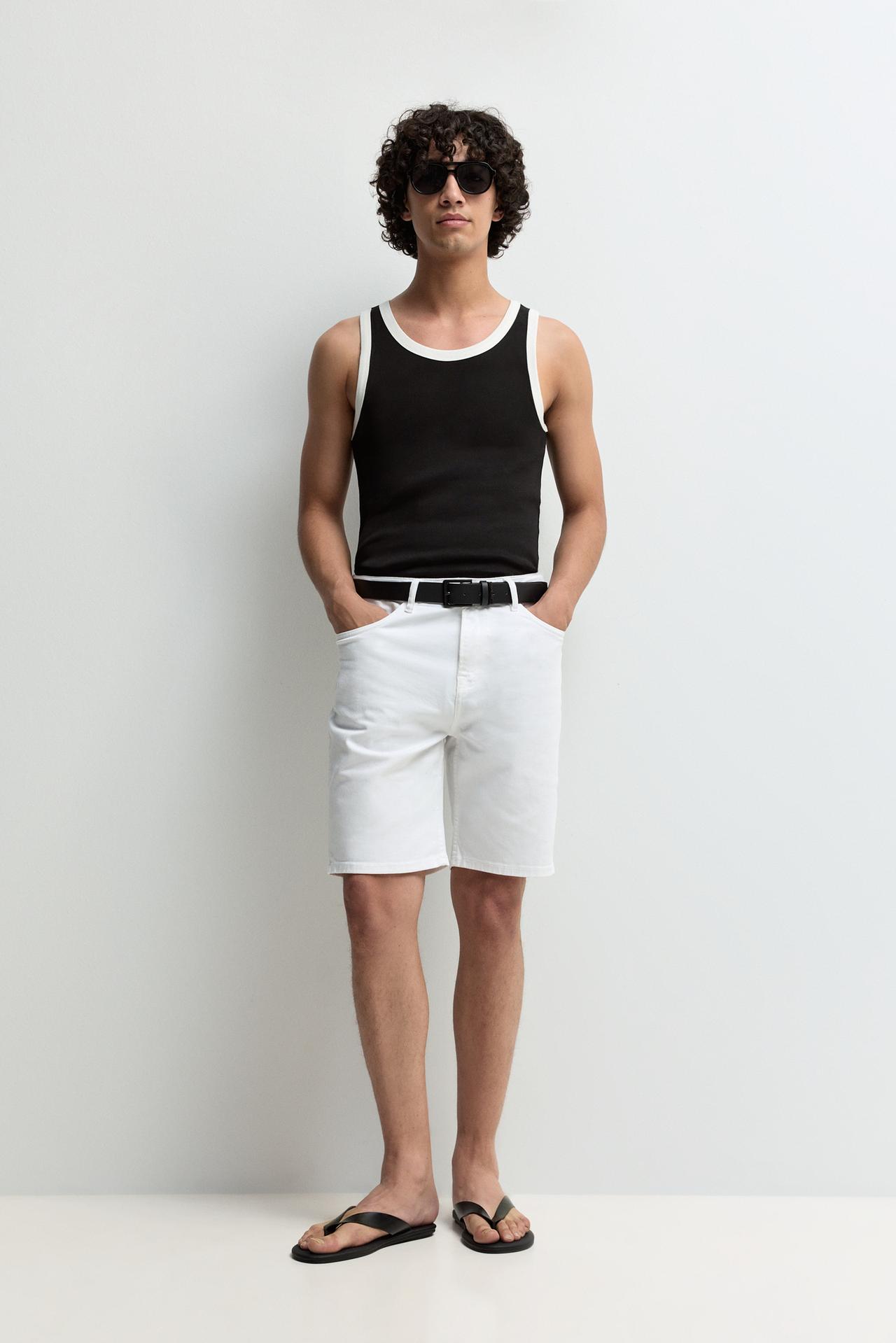 Contrast ribbed vest top — BLACK