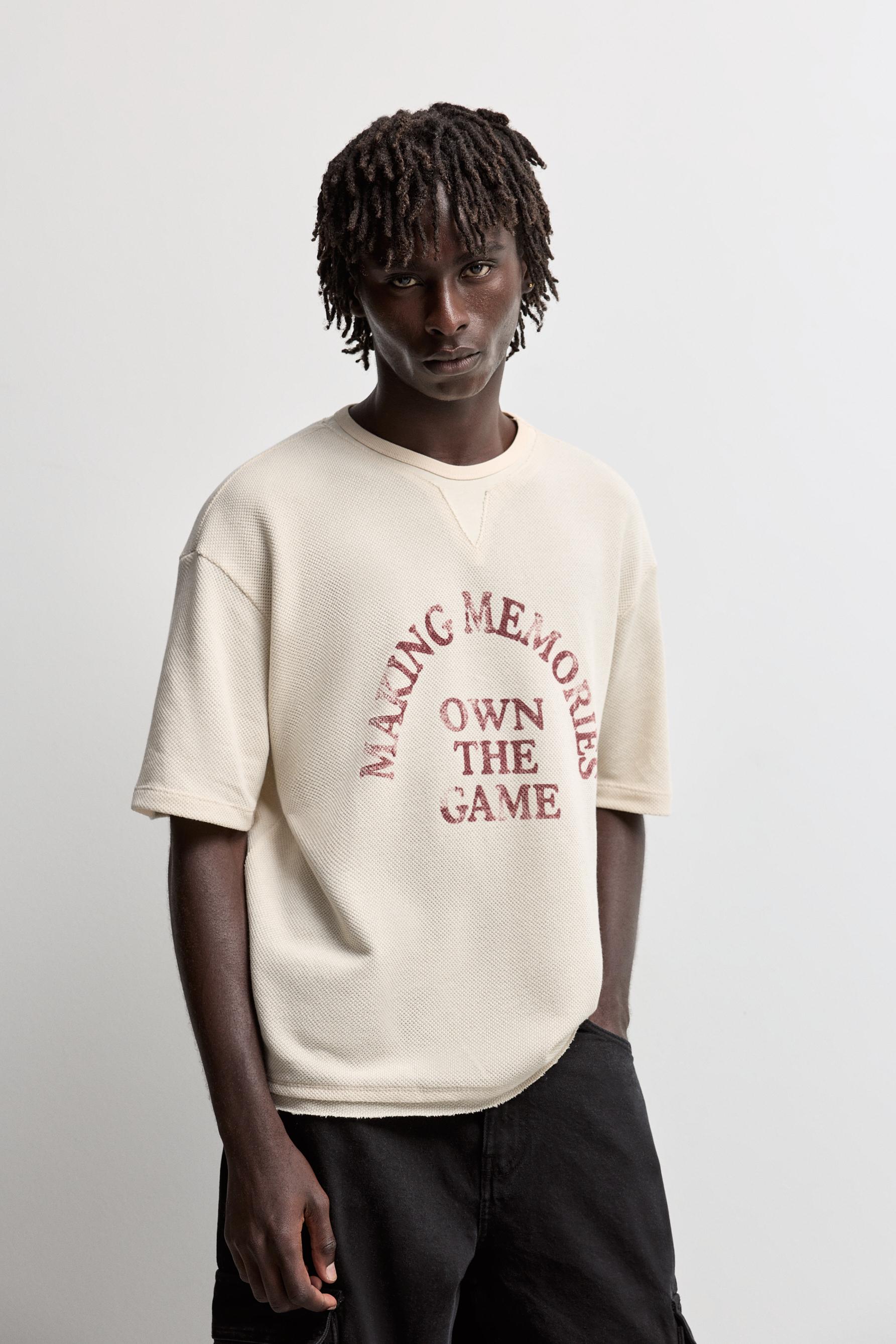 Double-collar printed T-shirt — SAND