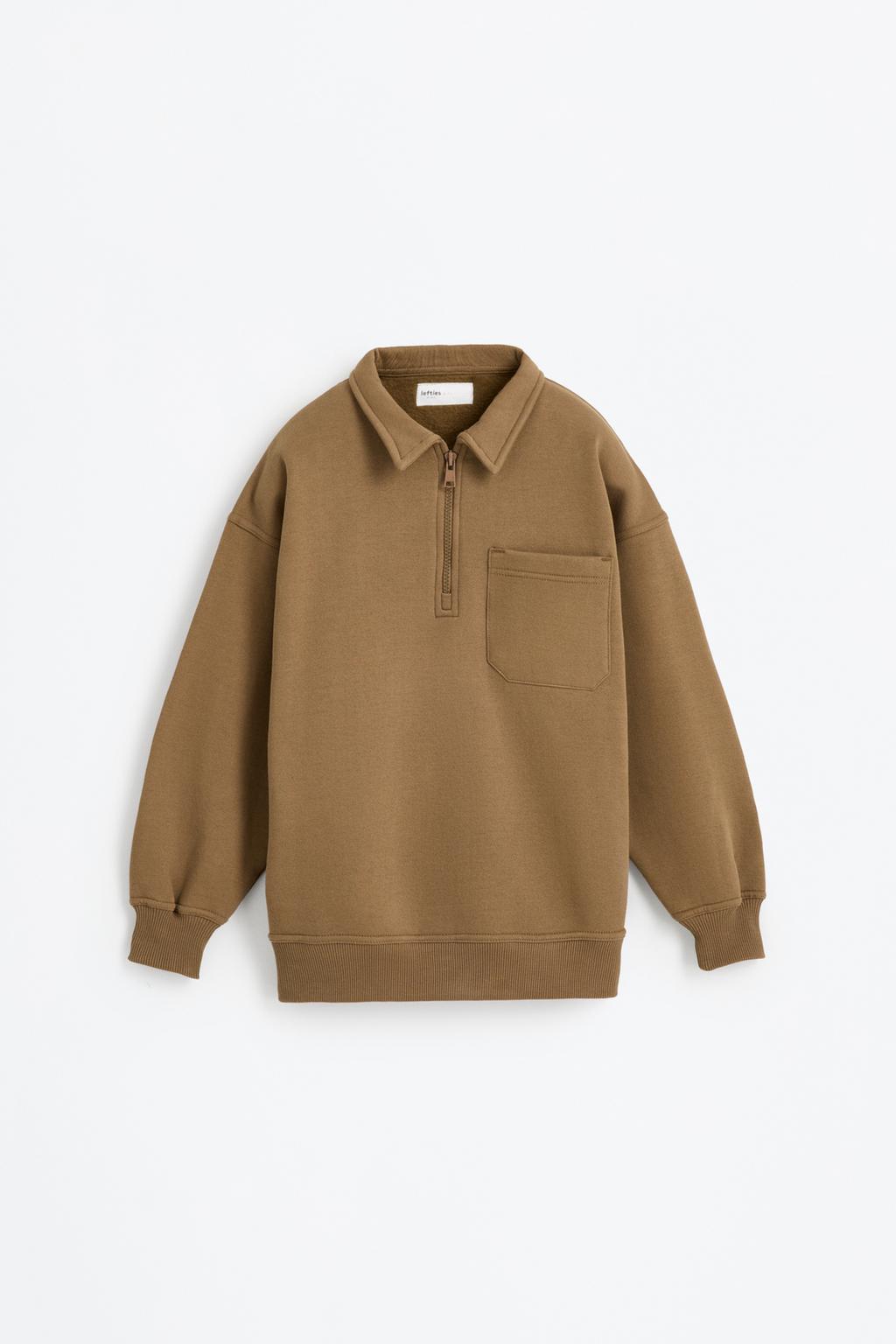 Plush zip-up polo shirt