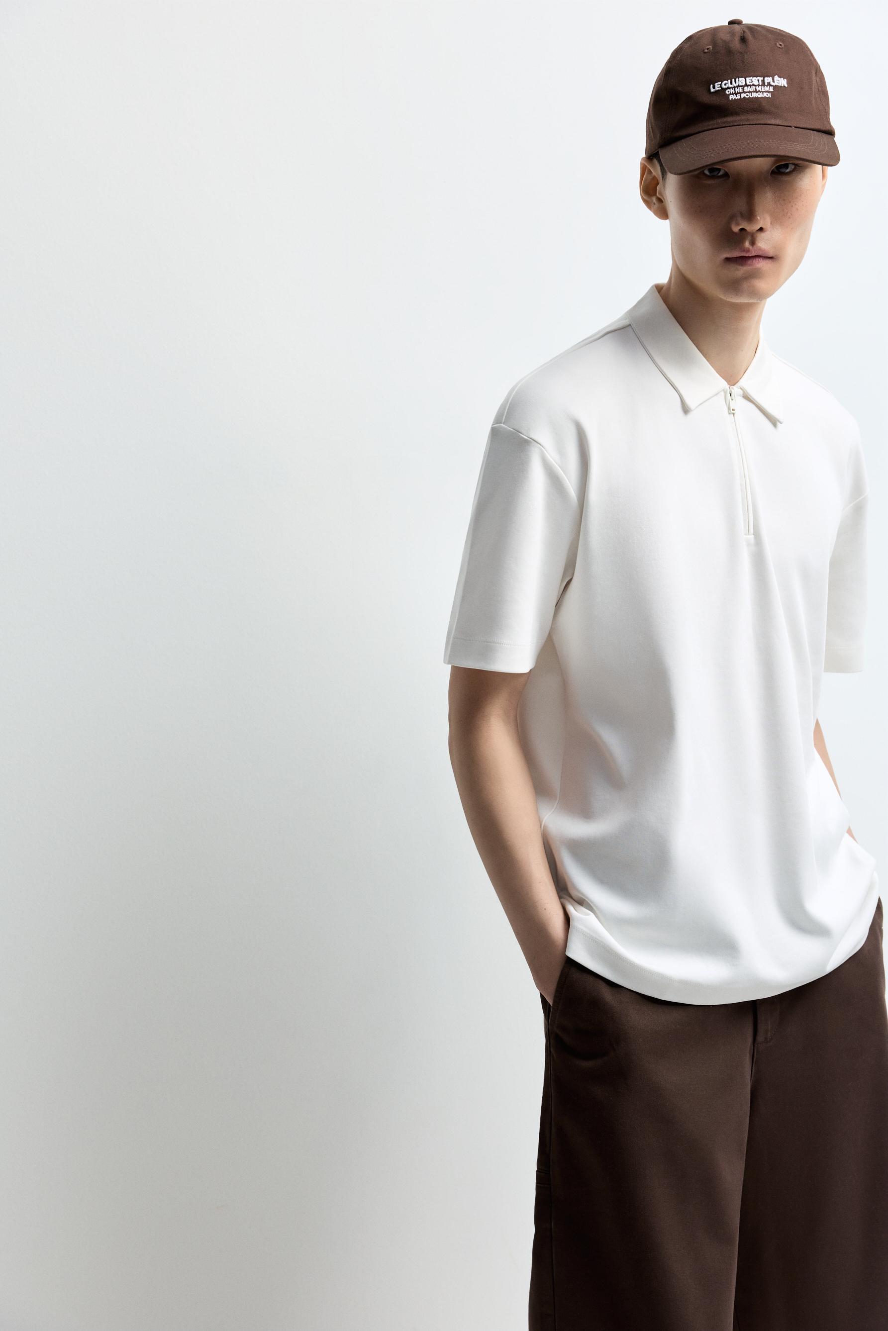 Interlock zip-up polo shirt — OFF WHITE