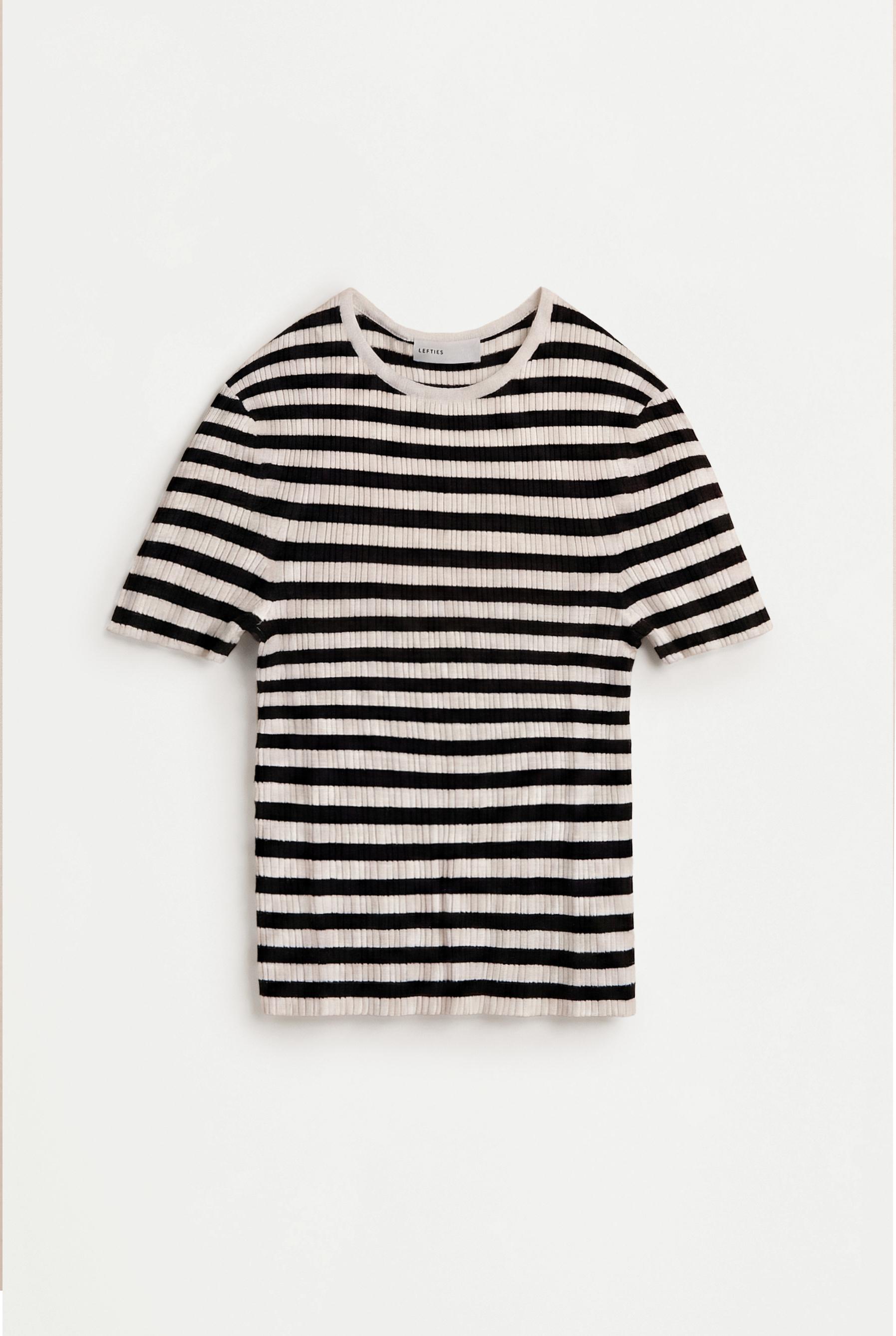 Basic ribbed knit top — ECRU/BLACK
