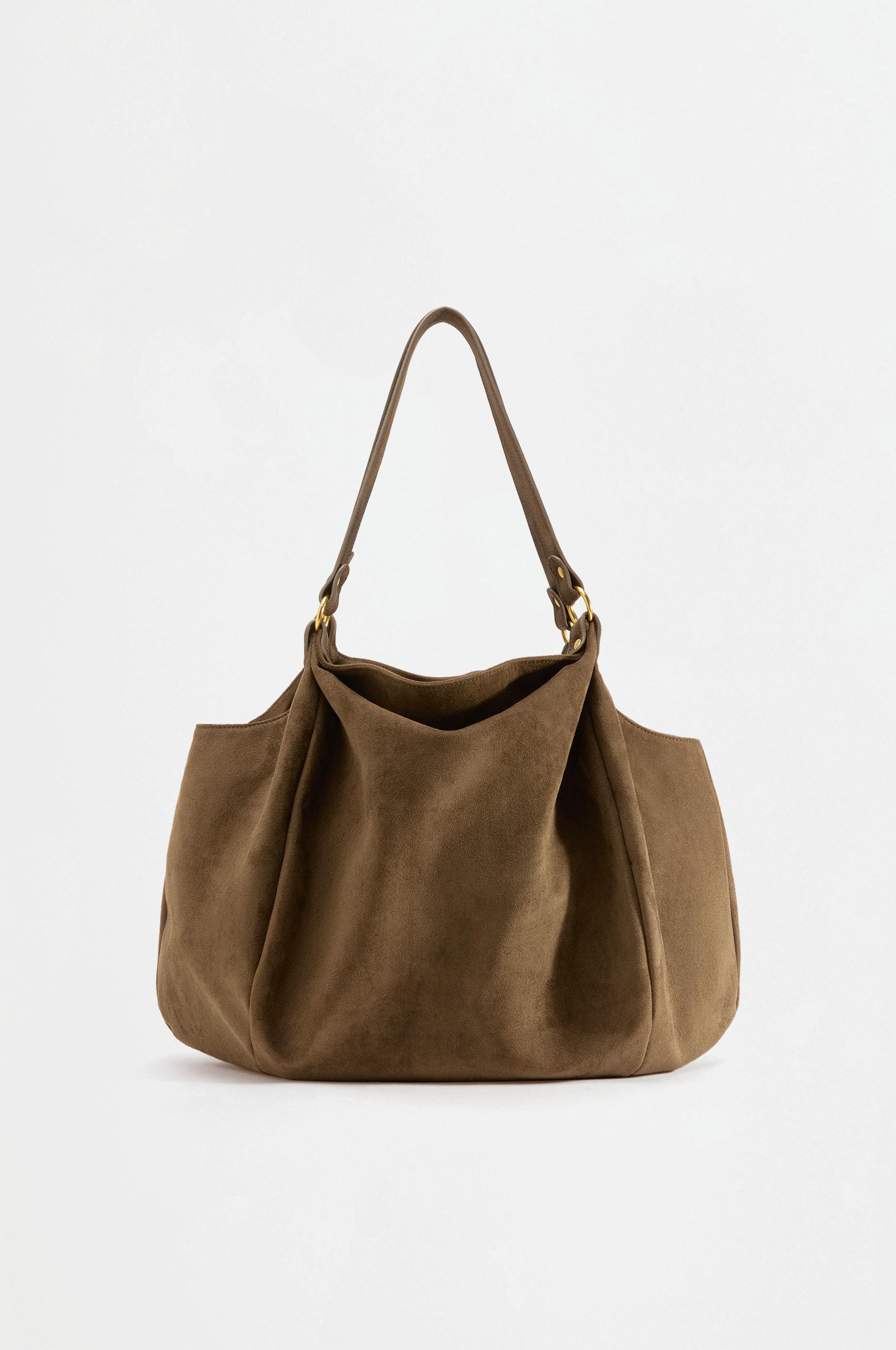 Faux suede tote bag — KHAKI