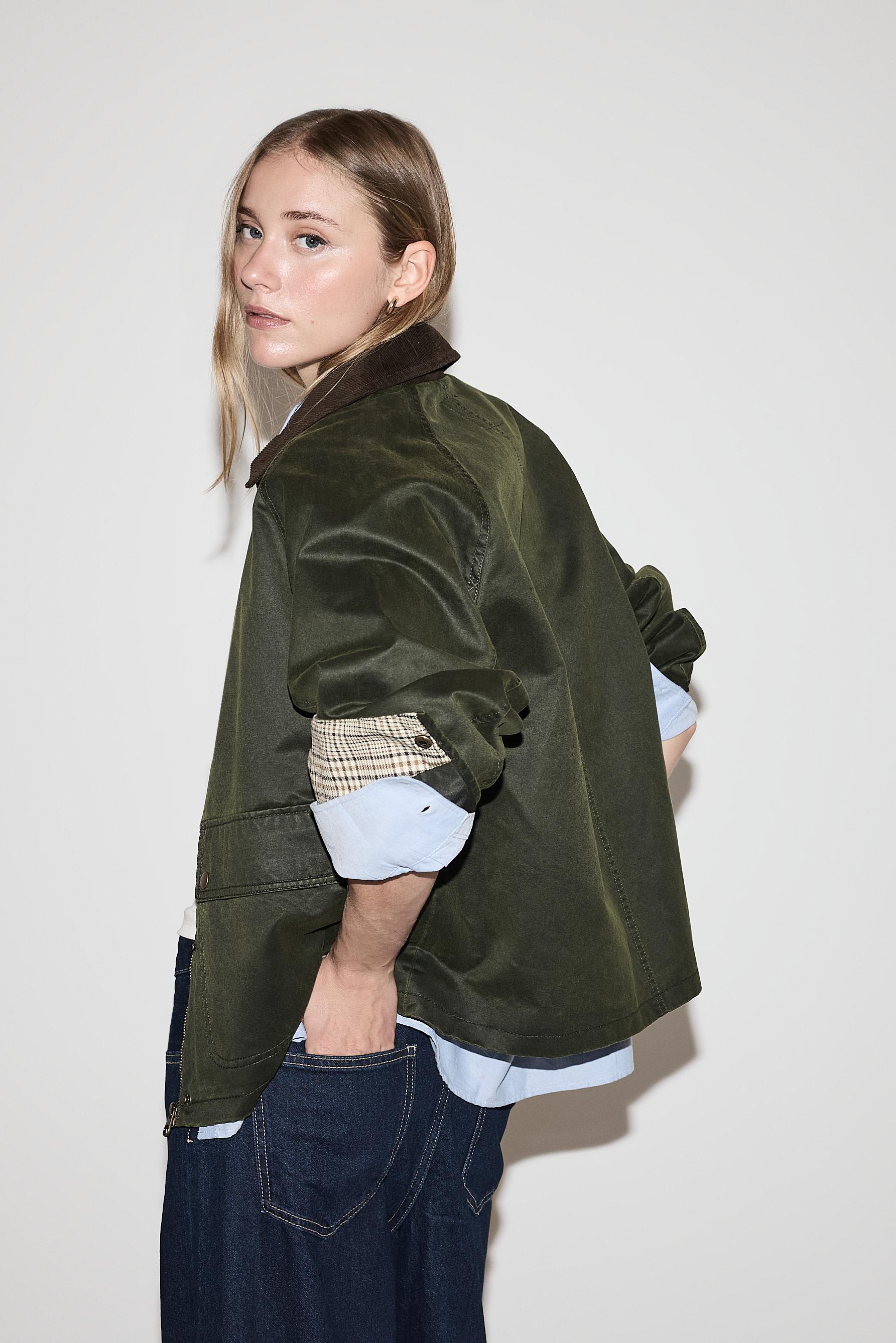 Waxed corduroy collar jacket — FADED GREEN
