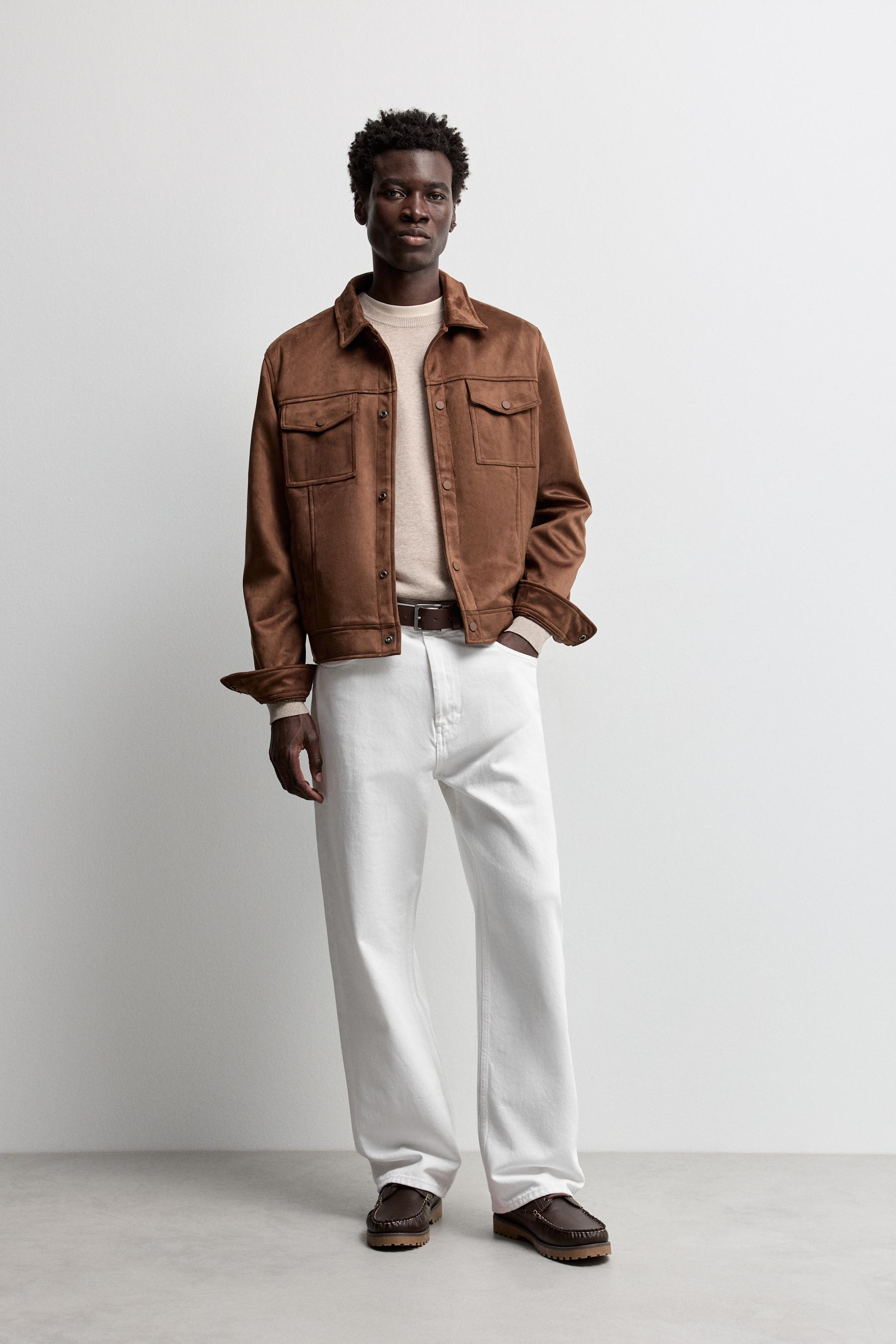 Faux suede trucker jacket — BRANDY