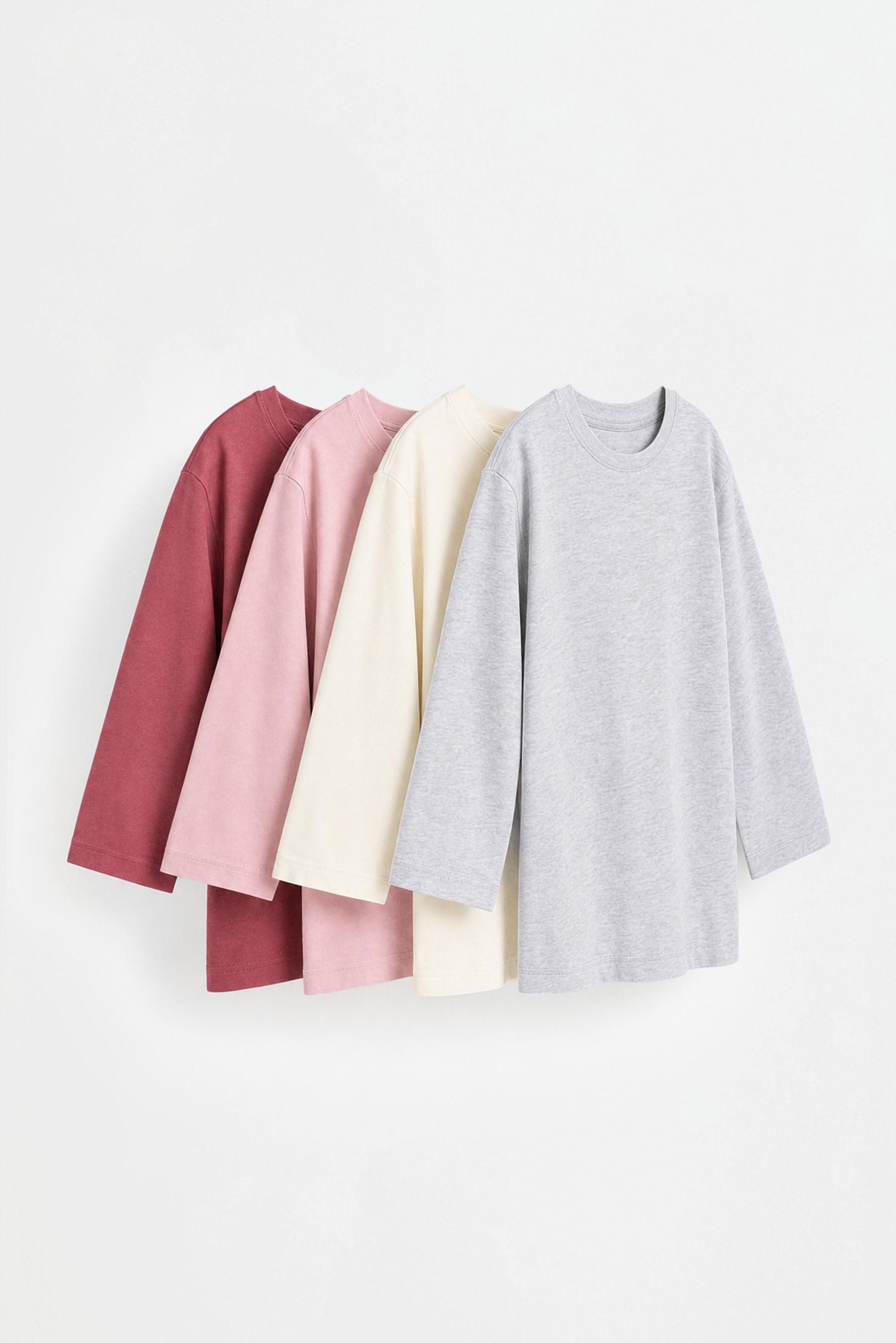Pack of 4 plain long sleeve T-shirts — DUSTY PINK
