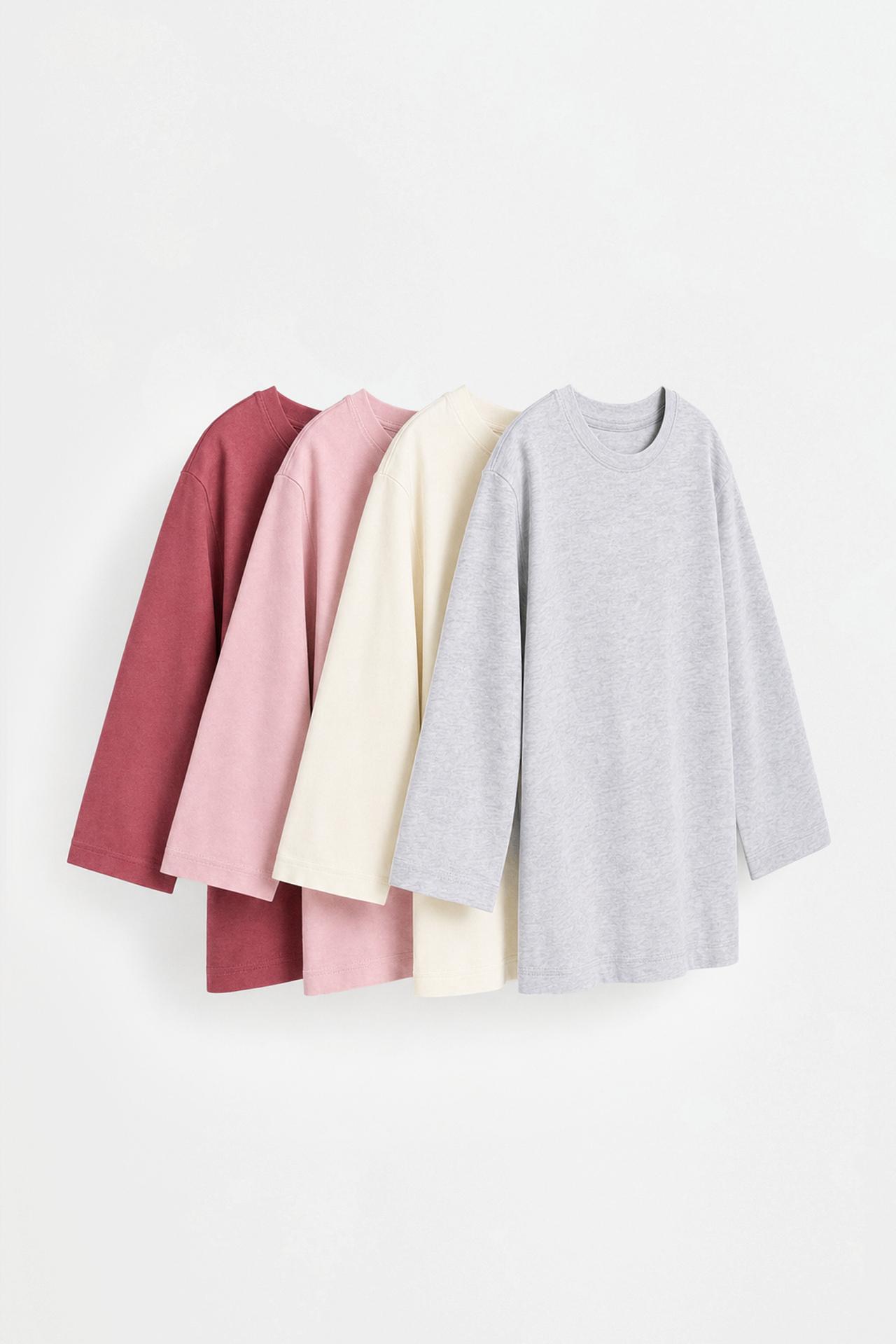 Pack of 4 plain long sleeve T-shirts — DUSTY PINK