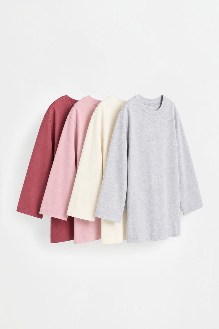 Pack of 4 plain long sleeve T-shirts — DUSTY PINK