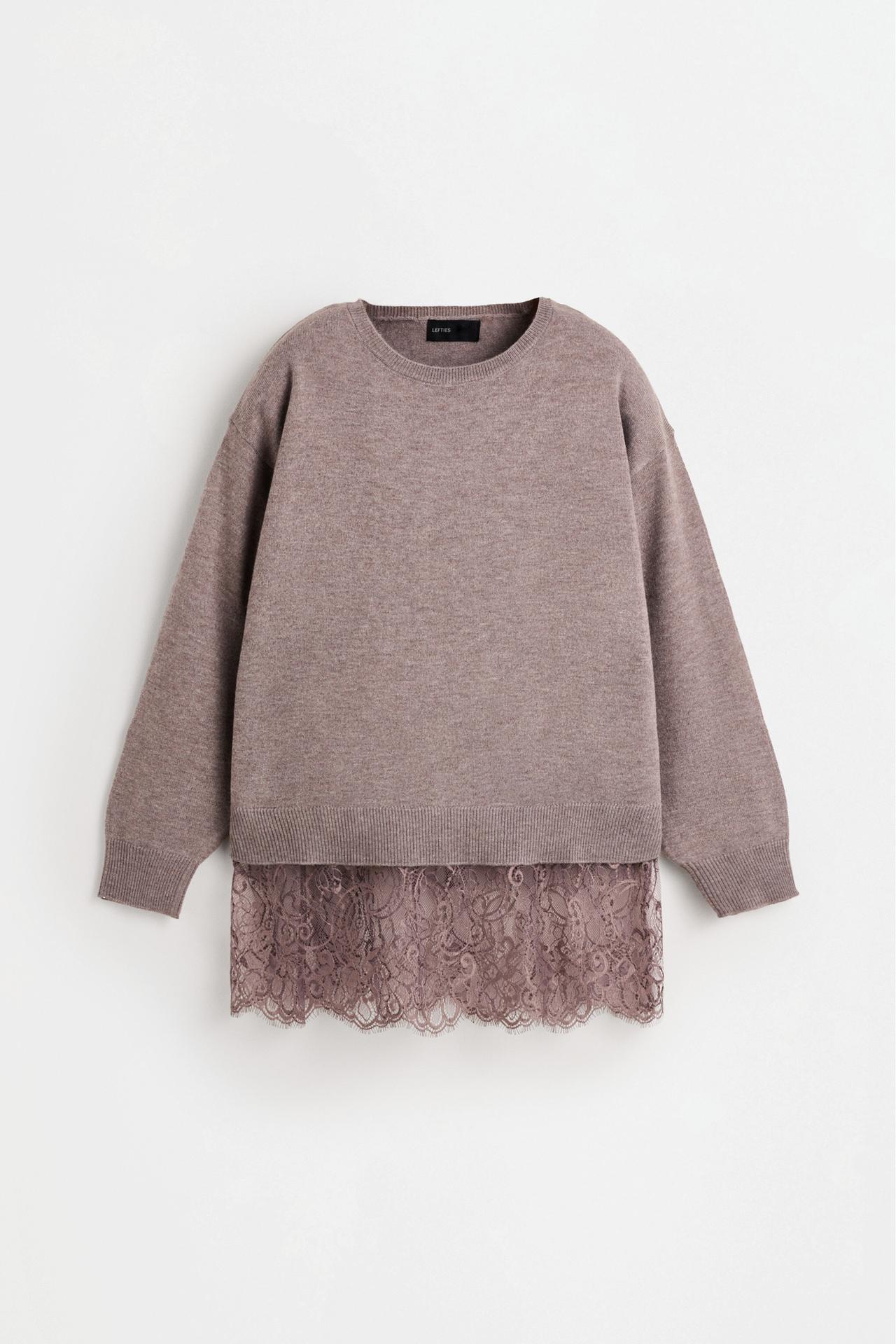 Lace hem sweater — TAUPE GREY