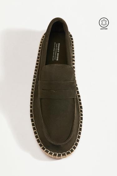 Leather moccasin with jute-effect sole — KHAKI 3