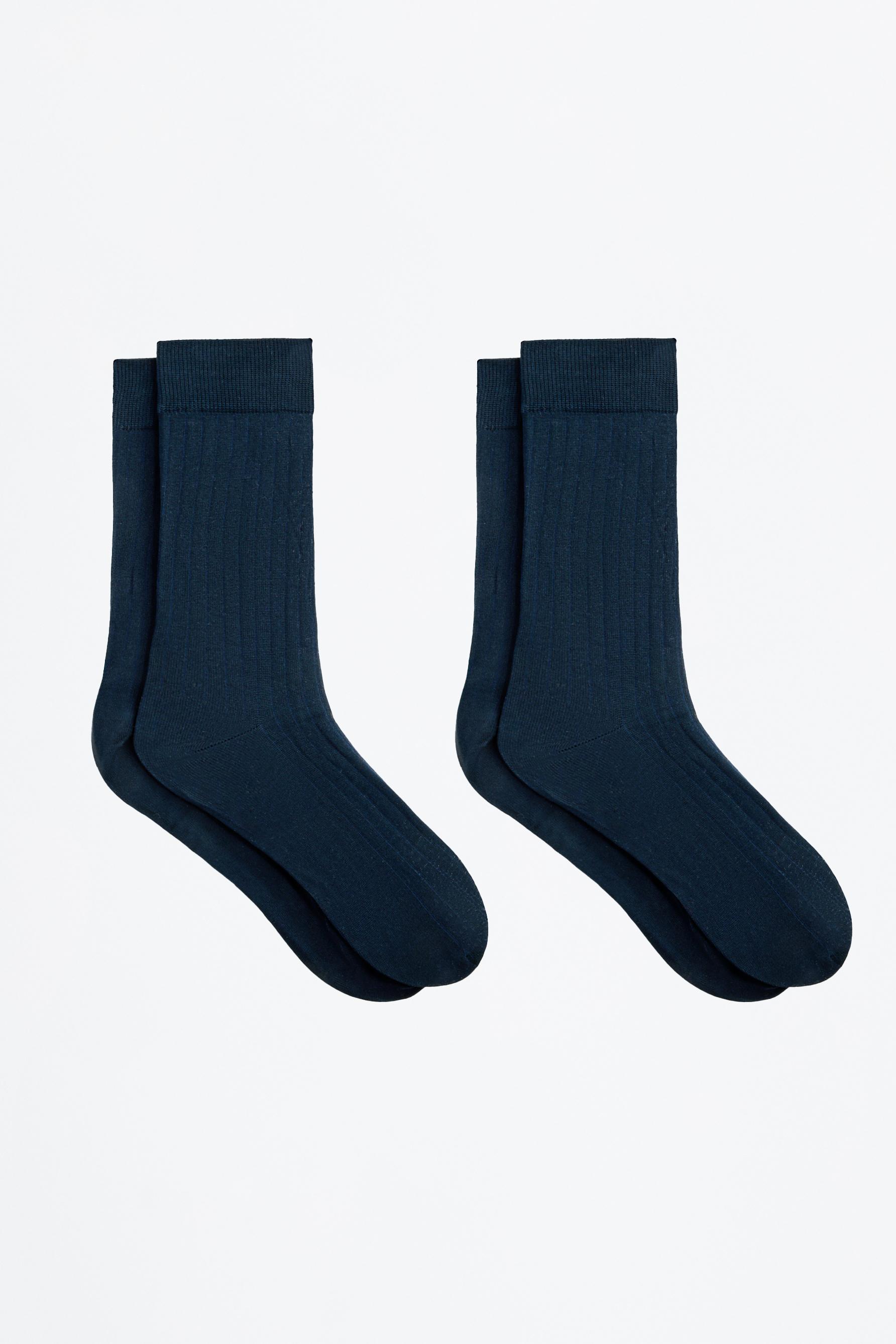 Lefties Edition mercerised cotton long socks (Pack 2) — NAVY