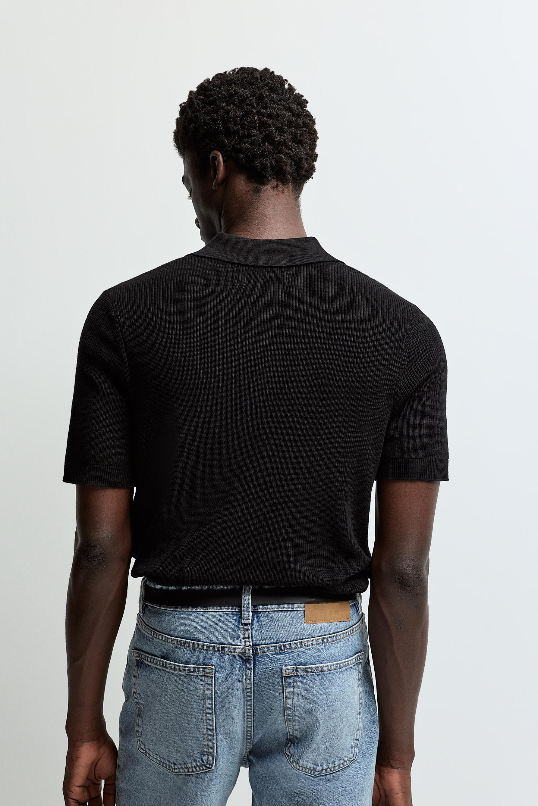 Zip-up knit polo — BLACK