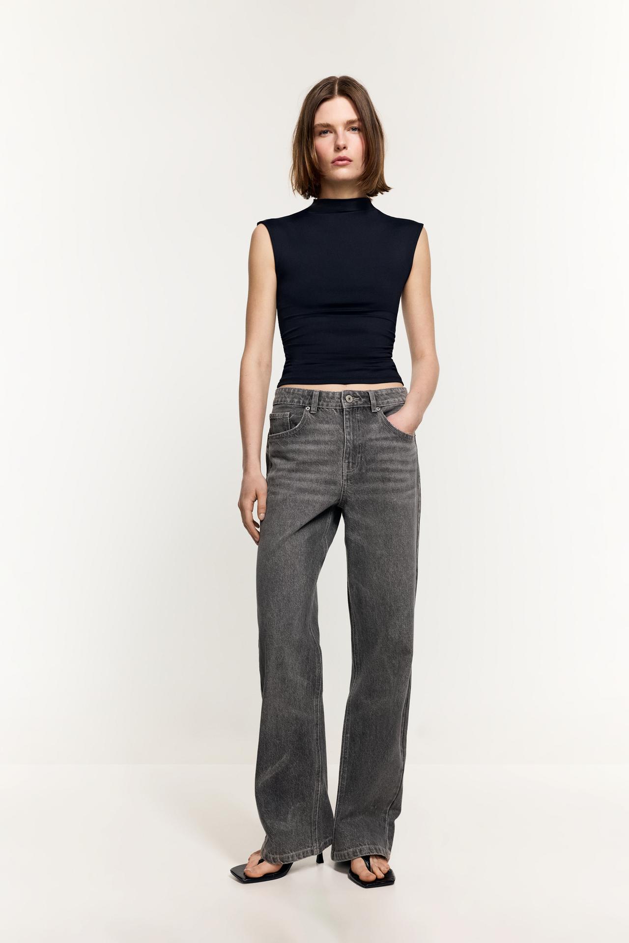 Slim-fit wide-leg jeans — GREY MARL
