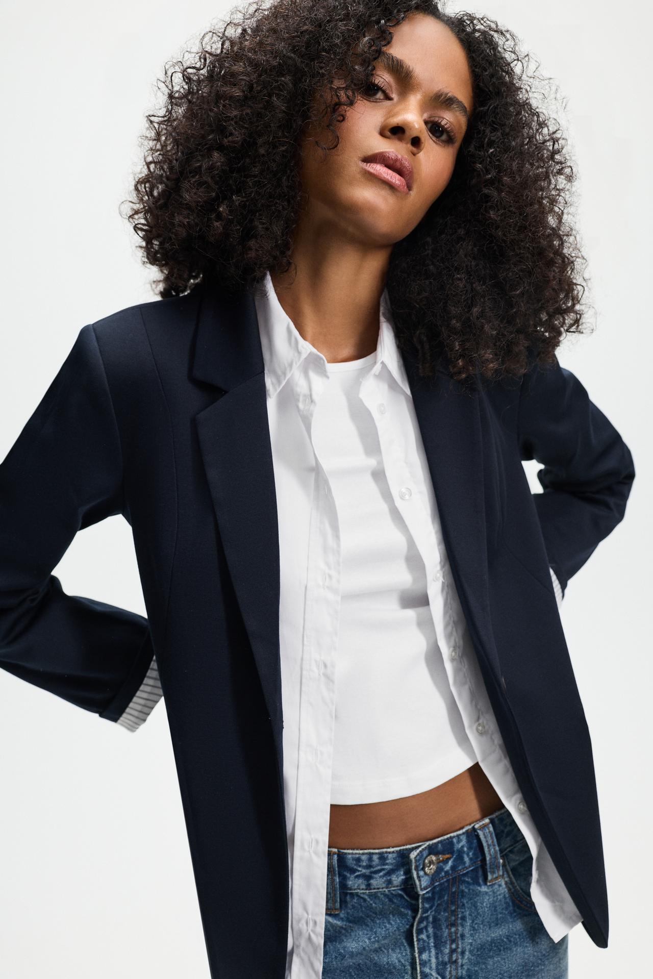 Striped cuff blazer — DARK NAVY