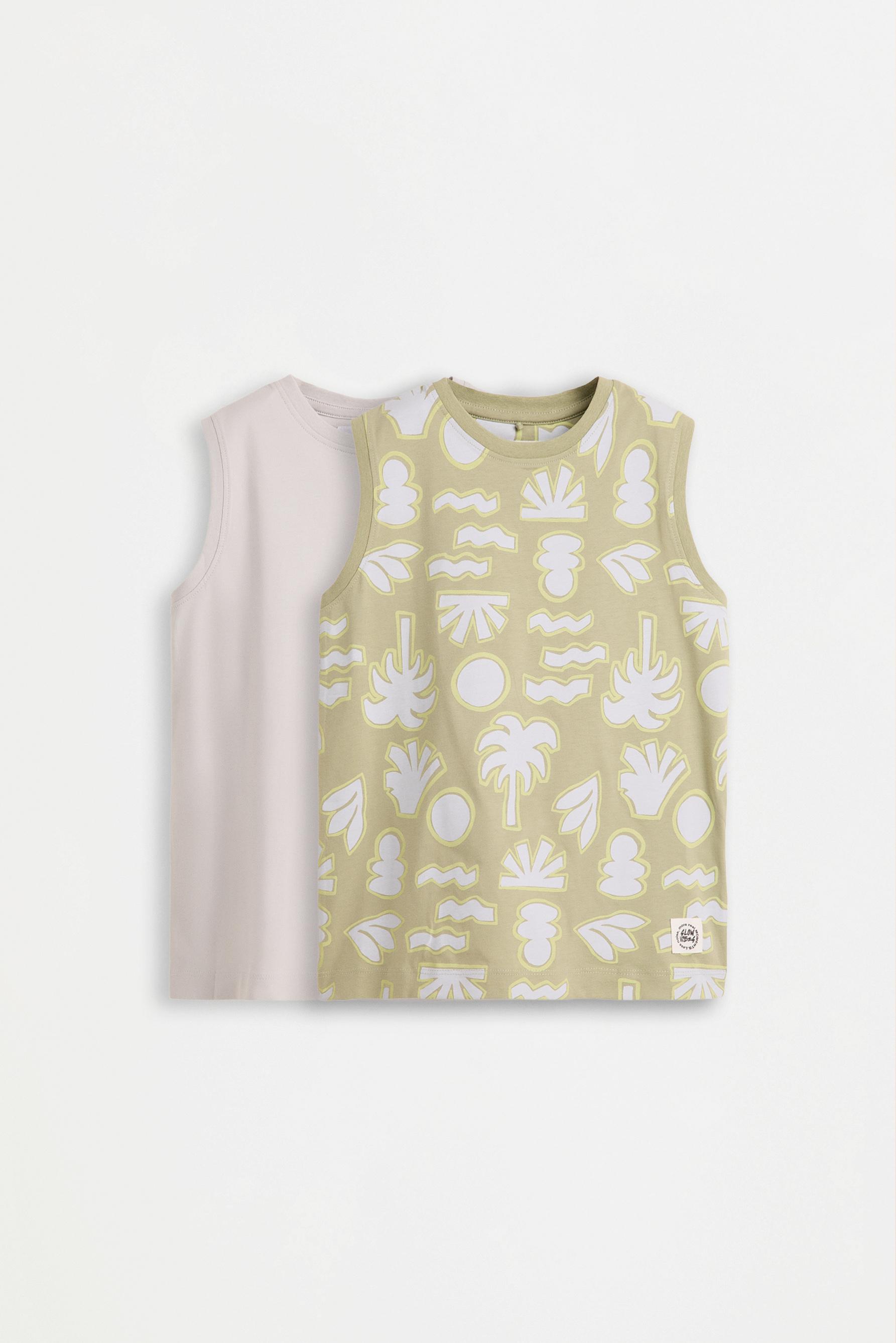 Pack of 2 assorted sleeveless T-shirts — PALE KHAKI