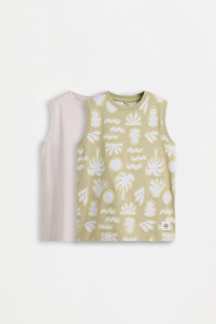 Pack of 2 assorted sleeveless T-shirts — PALE KHAKI
