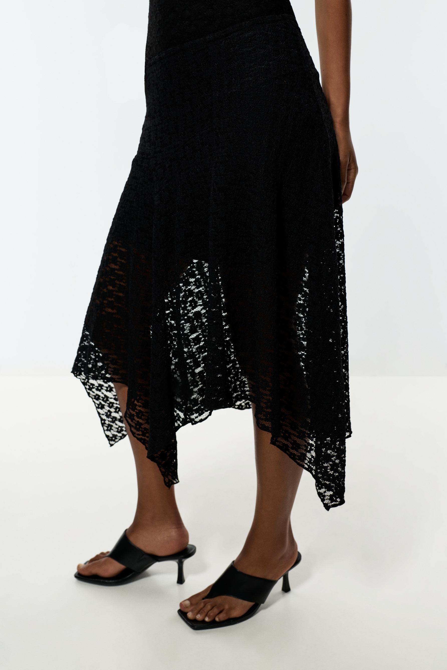 Lace midi skirt — BLACK