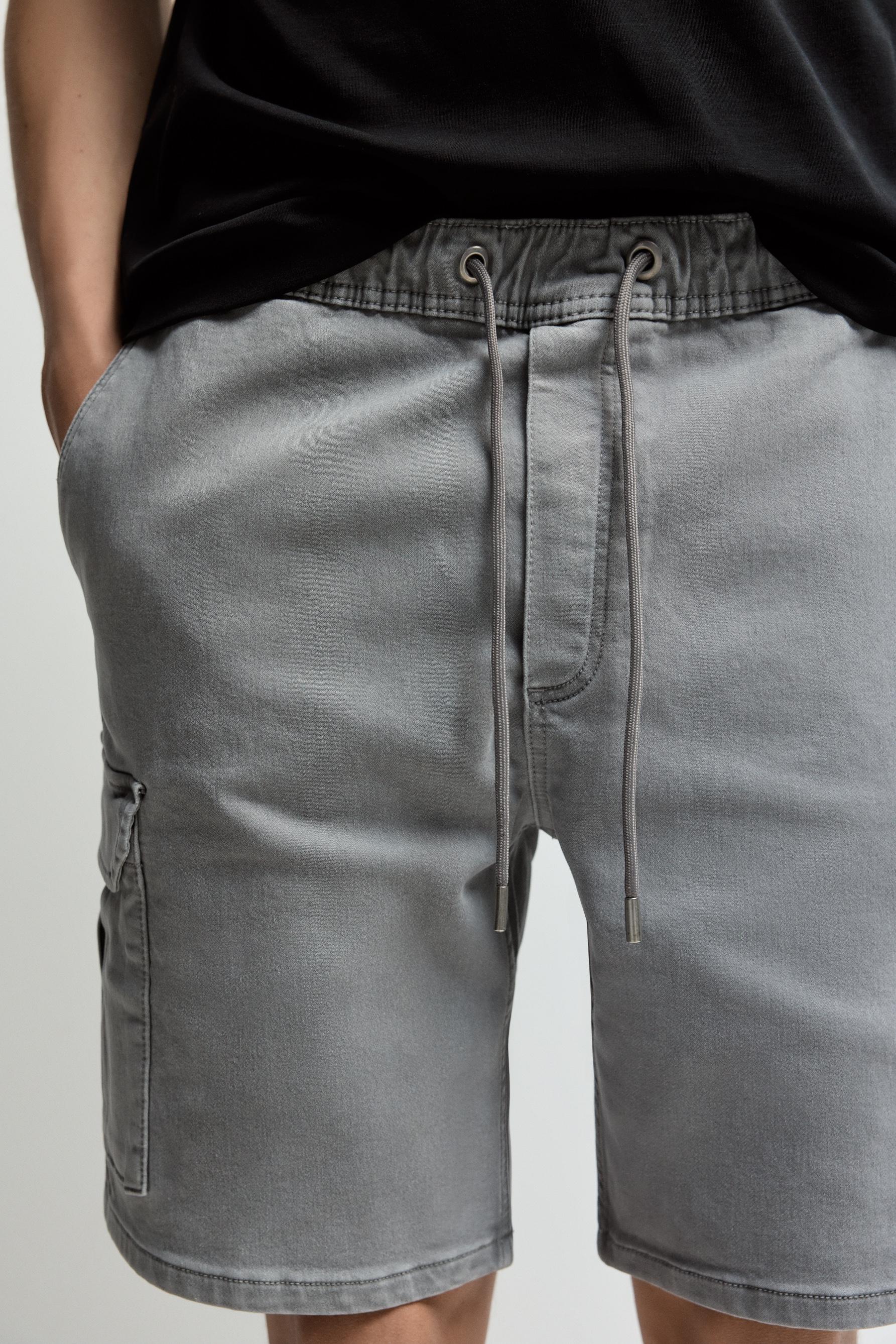 Denim cargo jogger Bermuda shorts — MEDIUM GREY
