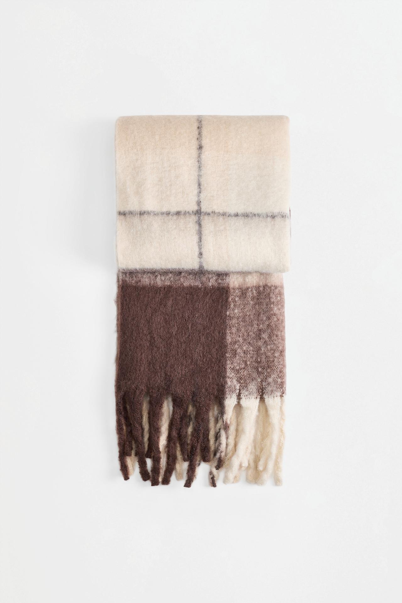 Checked scarf — DARK BROWN