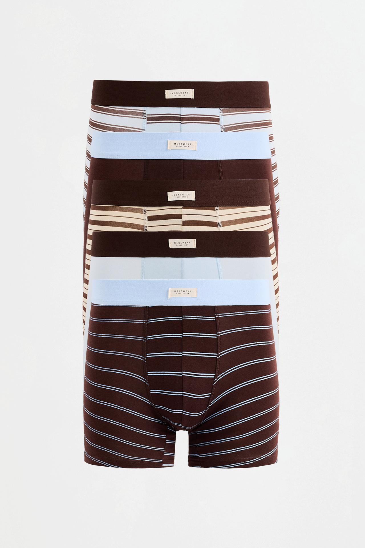 Pack of 5 striped long boxers — BROWN/BLUE