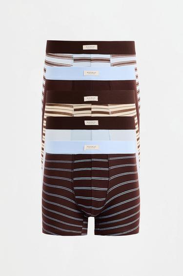 Pack of 5 striped long boxers — BROWN/BLUE 6